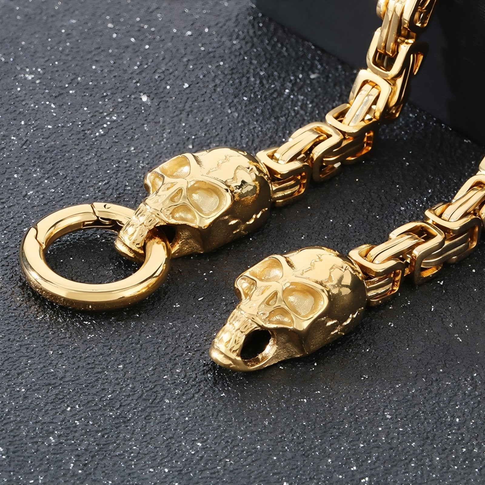 Collier rock avec fermoir tête de mort pour homme, maille byzantine, en acier inoxydable