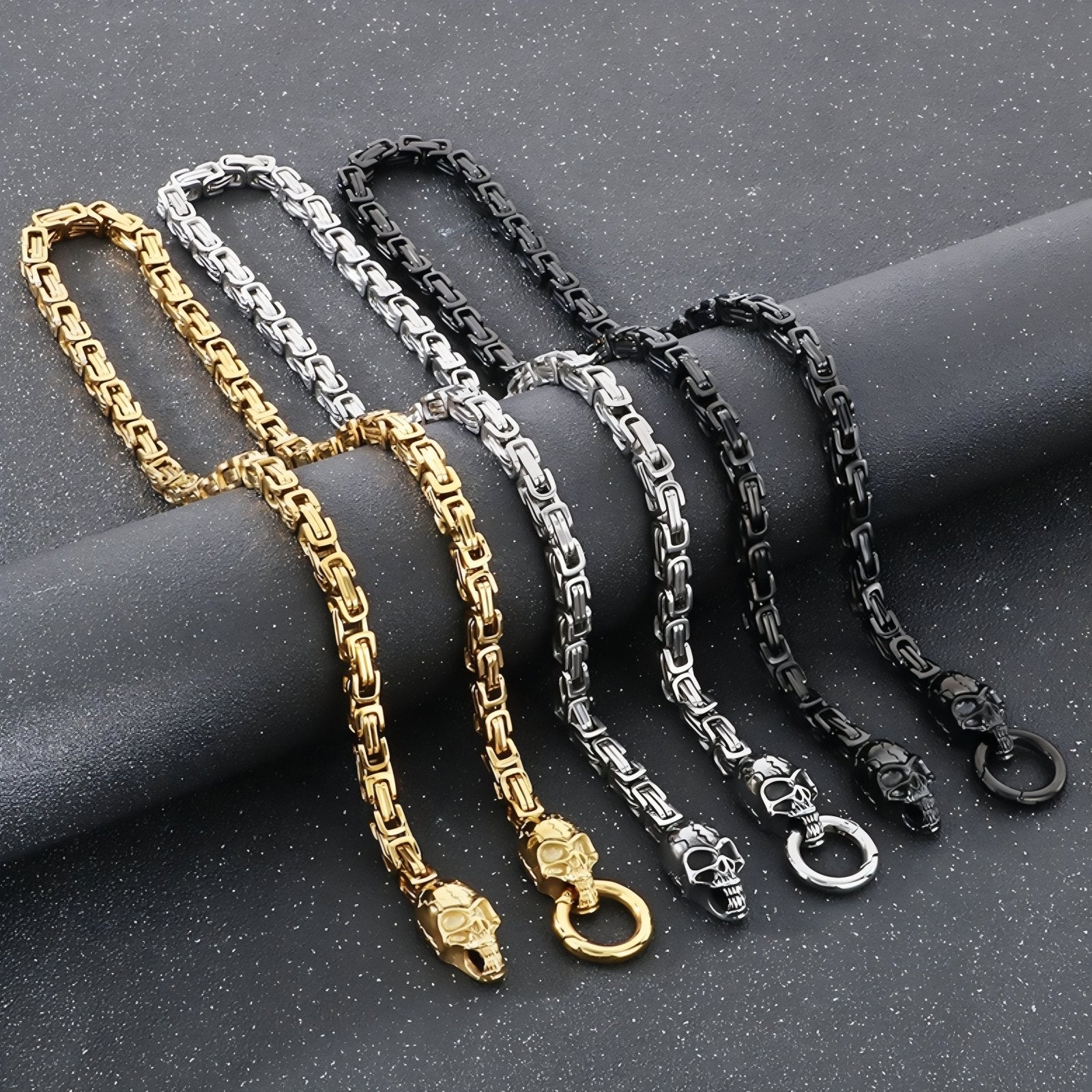 Collier rock avec fermoir tête de mort pour homme, maille byzantine, en acier inoxydable