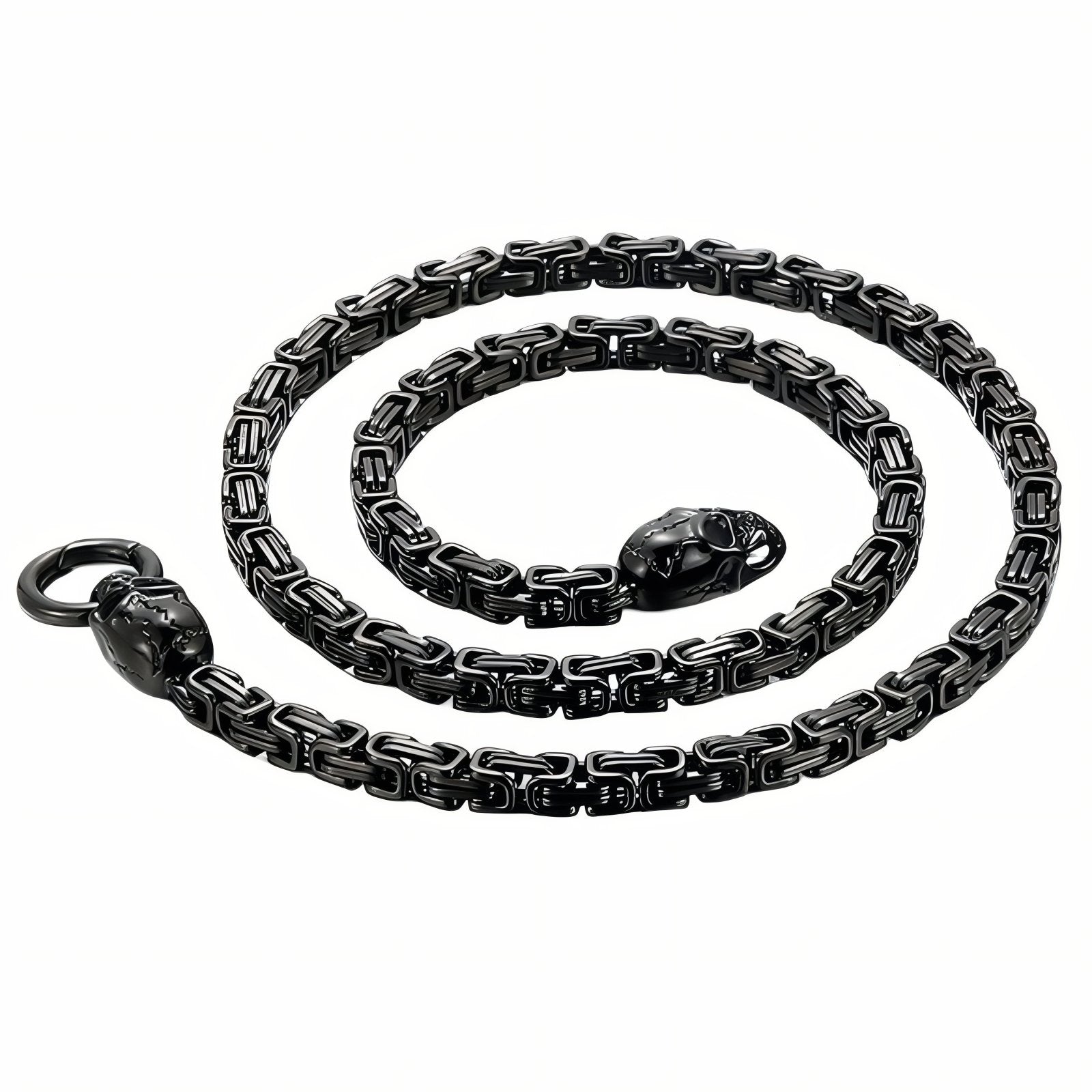 Collier rock avec fermoir tête de mort pour homme, maille byzantine, en acier inoxydable