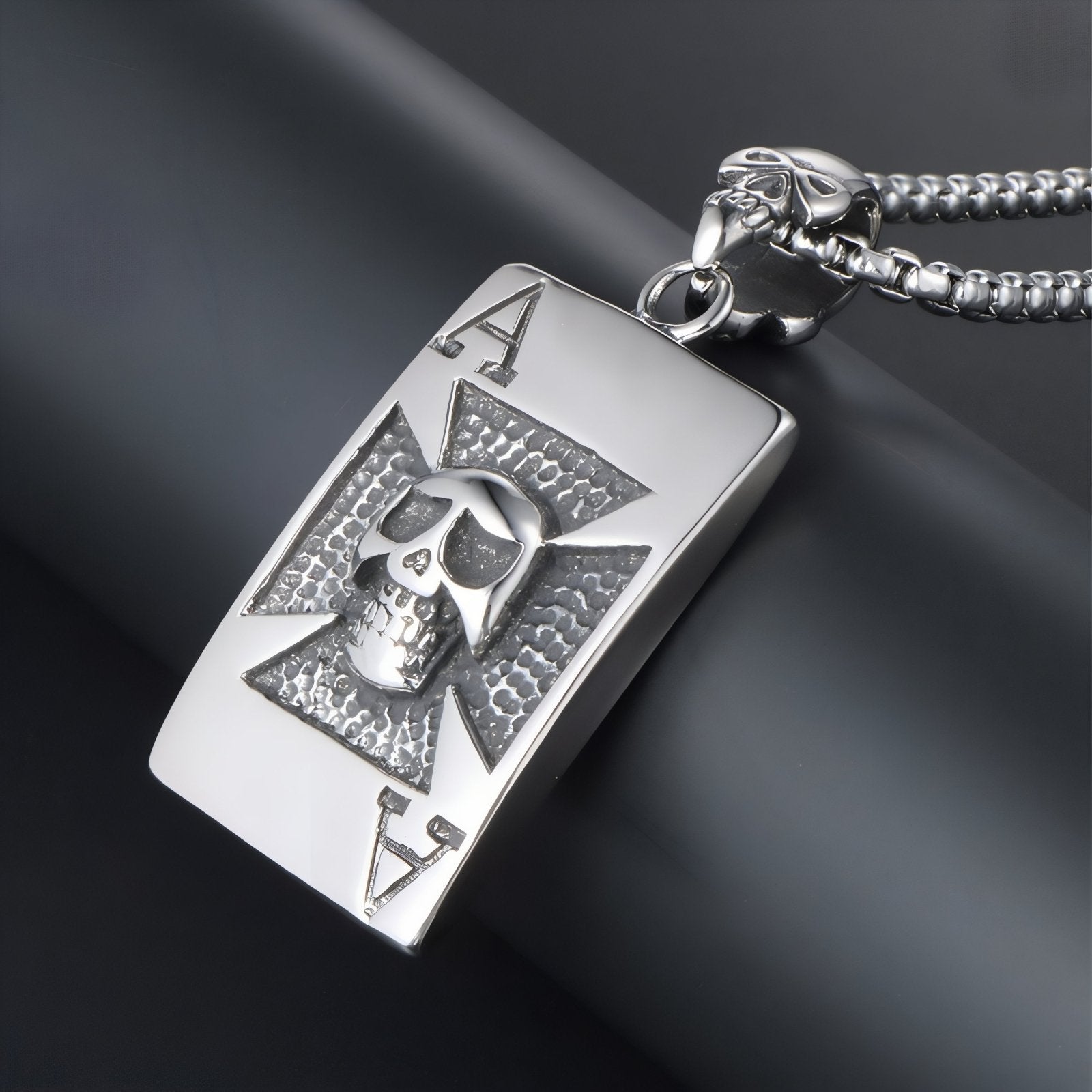 Collier rock pour homme, avec pendentif carte As de pique et tête de mort, en acier inoxydable