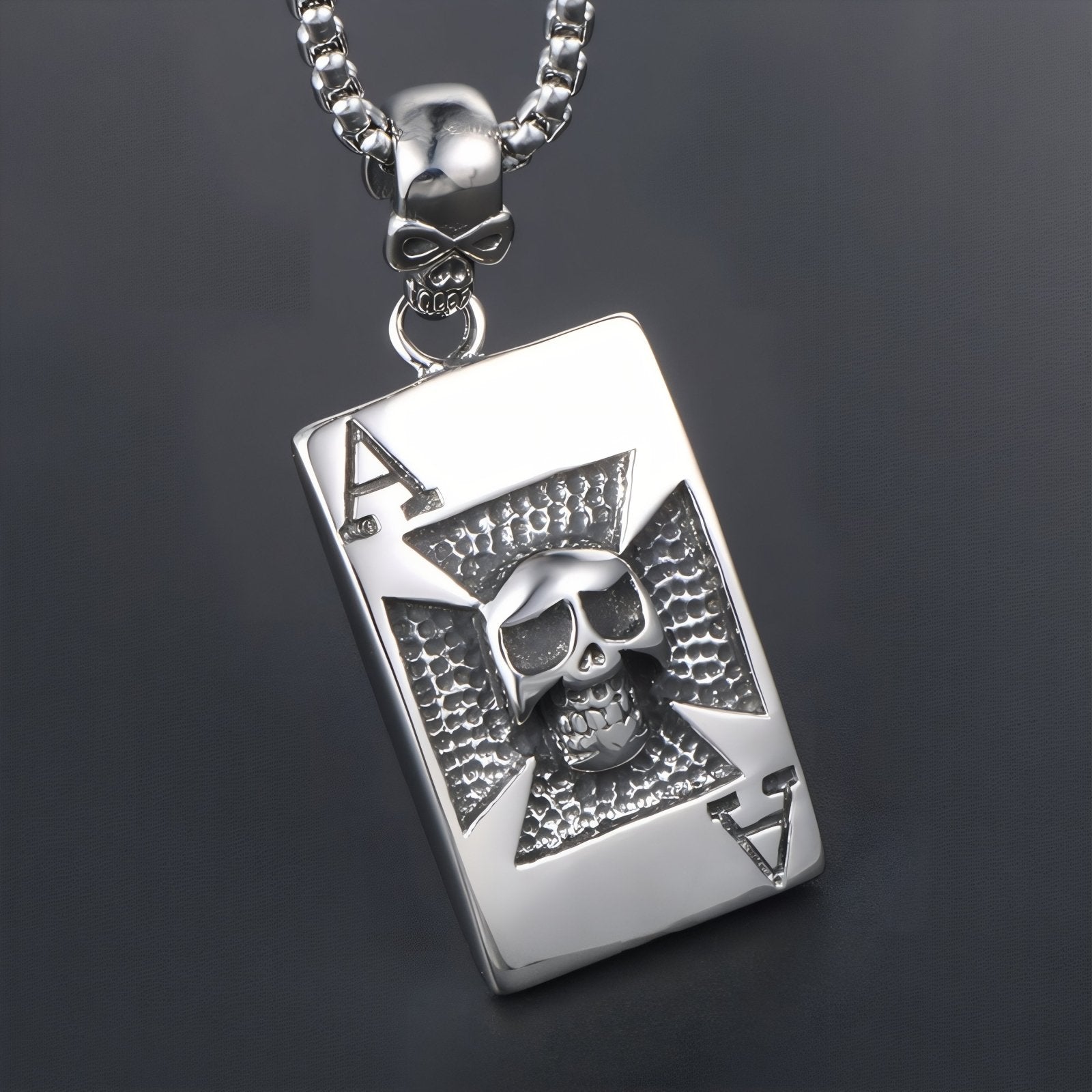 Collier rock pour homme, avec pendentif carte As de pique et tête de mort, en acier inoxydable