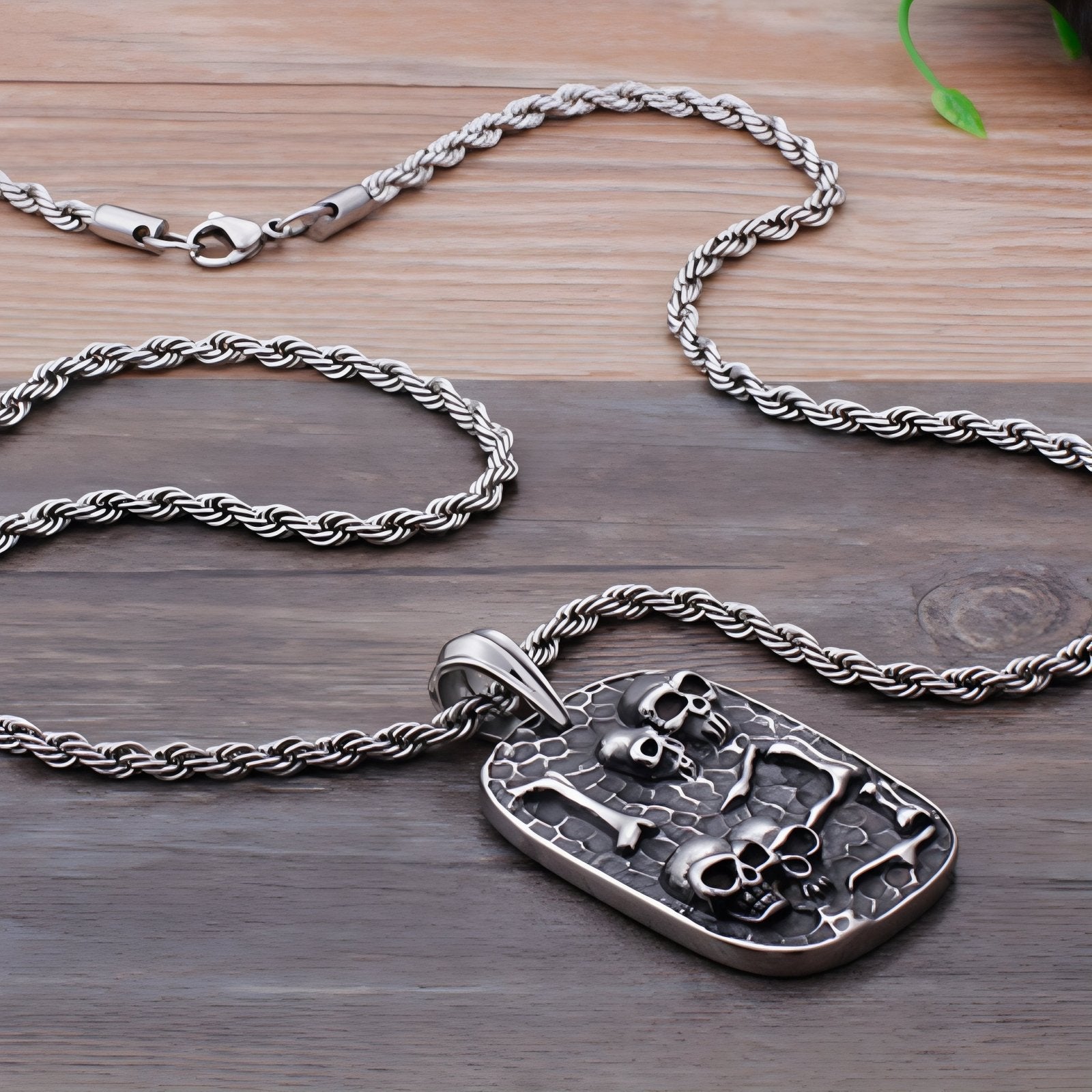 Collier rock pour homme, avec pendentif plaque militaire tête de mort, en acier inoxydable