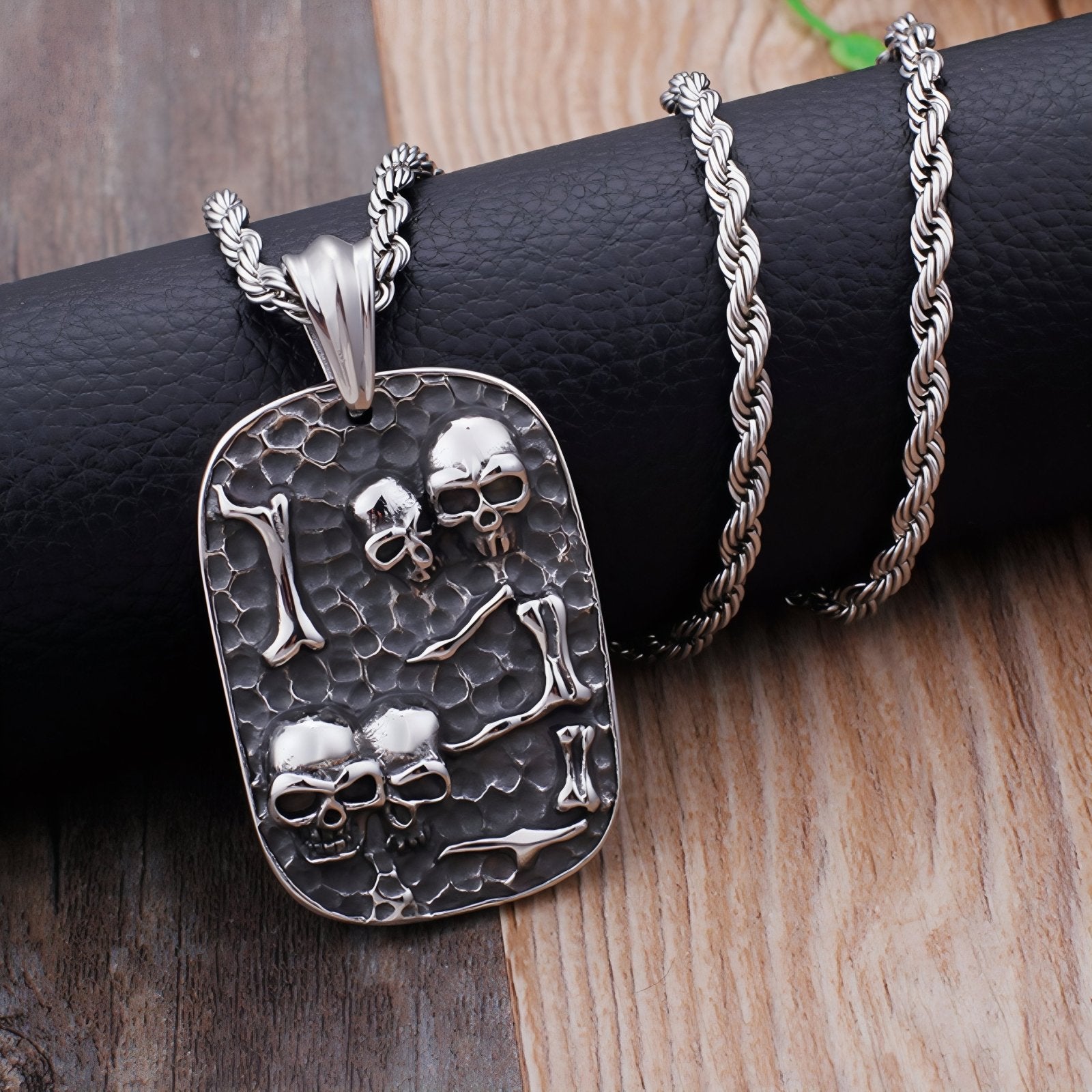 Collier rock pour homme, avec pendentif plaque militaire tête de mort, en acier inoxydable