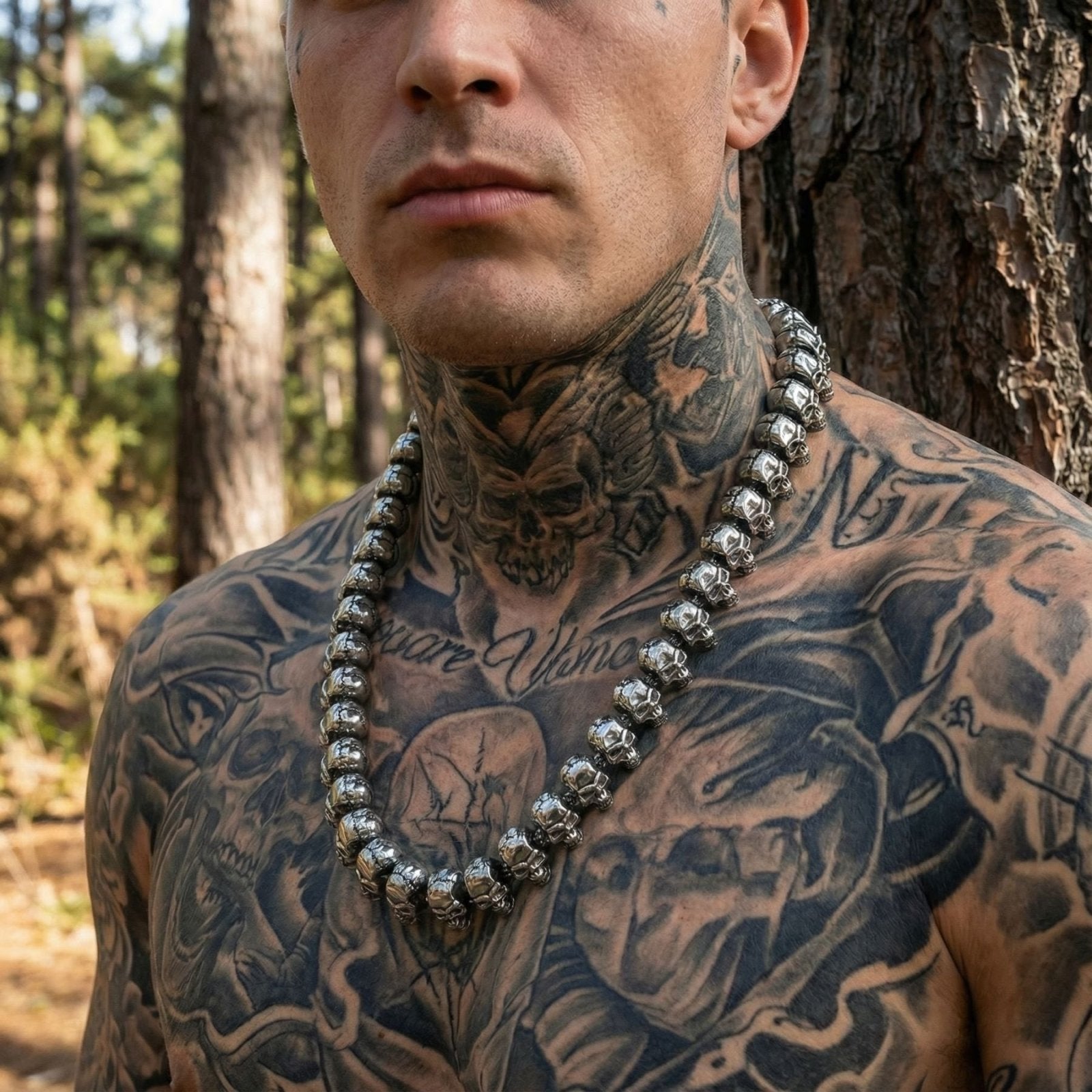 Collier rock pour homme, chaîne ornée de têtes de mort, en acier inoxydable