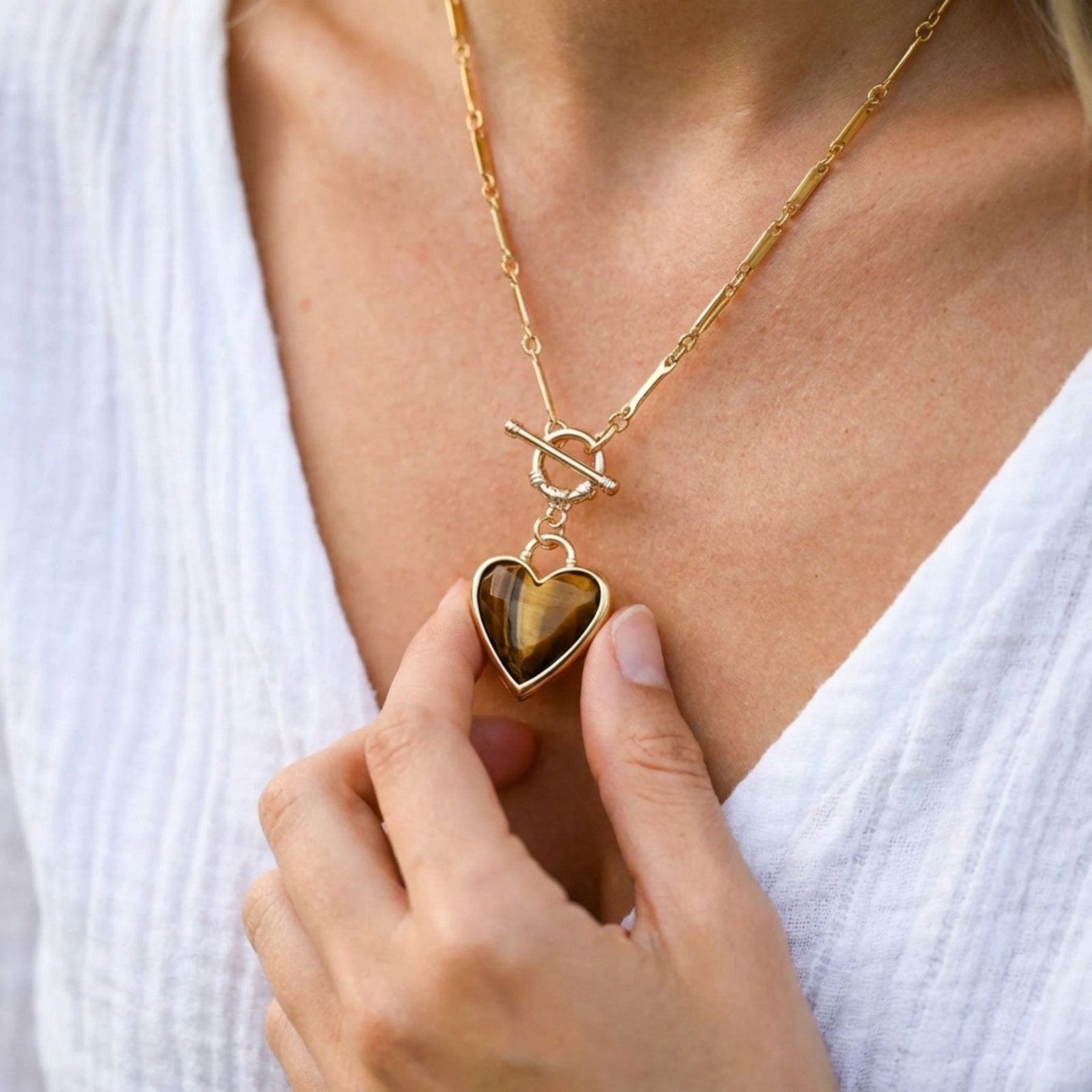 Collier romantique en pierres naturelles, pendentif cœur doré pour femme, style bohème