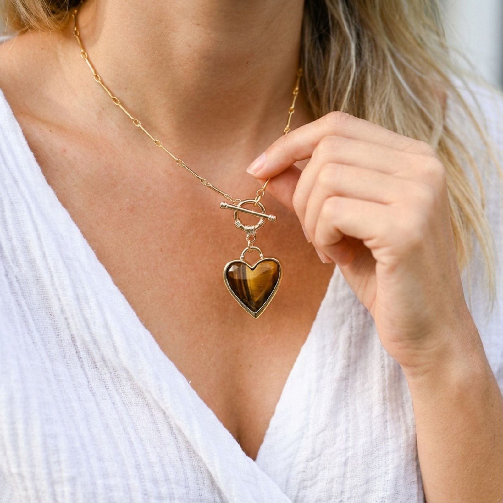 Collier romantique en pierres naturelles, pendentif cœur doré pour femme, style bohème