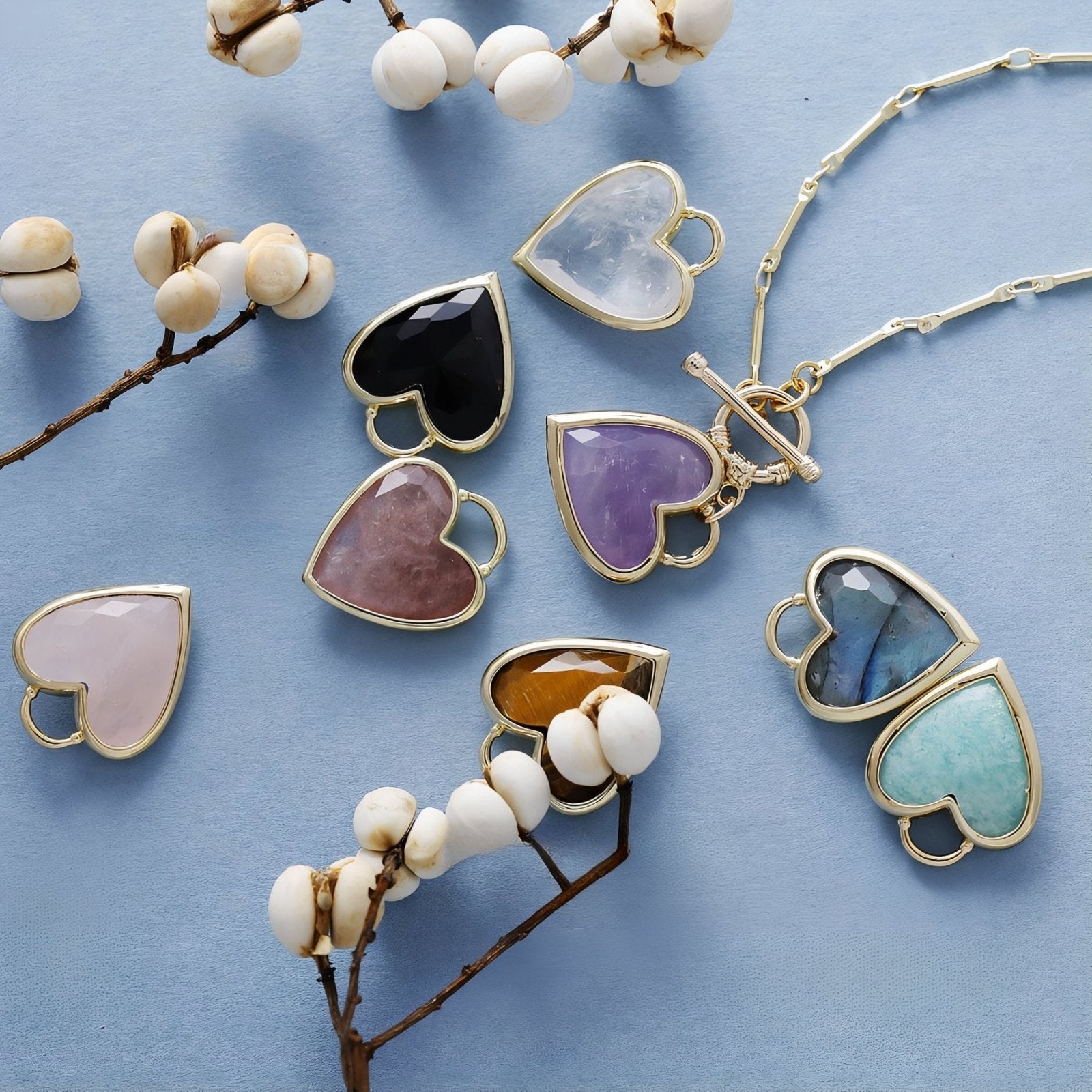 Collier romantique en pierres naturelles, pendentif cœur doré pour femme, style bohème