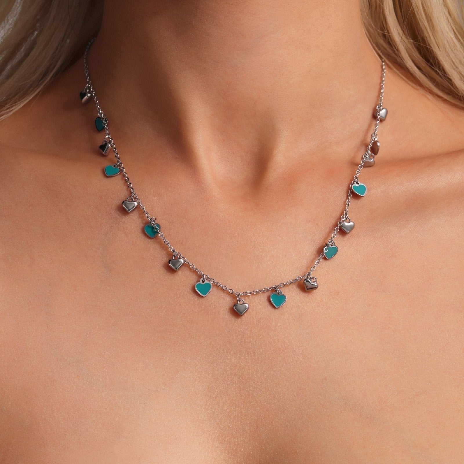 Collier romantique pour femme, pendentifs cœurs émaillés multicolores, en acier inoxydable