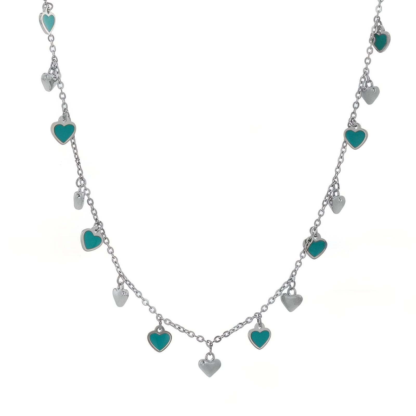 Collier romantique pour femme, pendentifs cœurs émaillés multicolores, en acier inoxydable