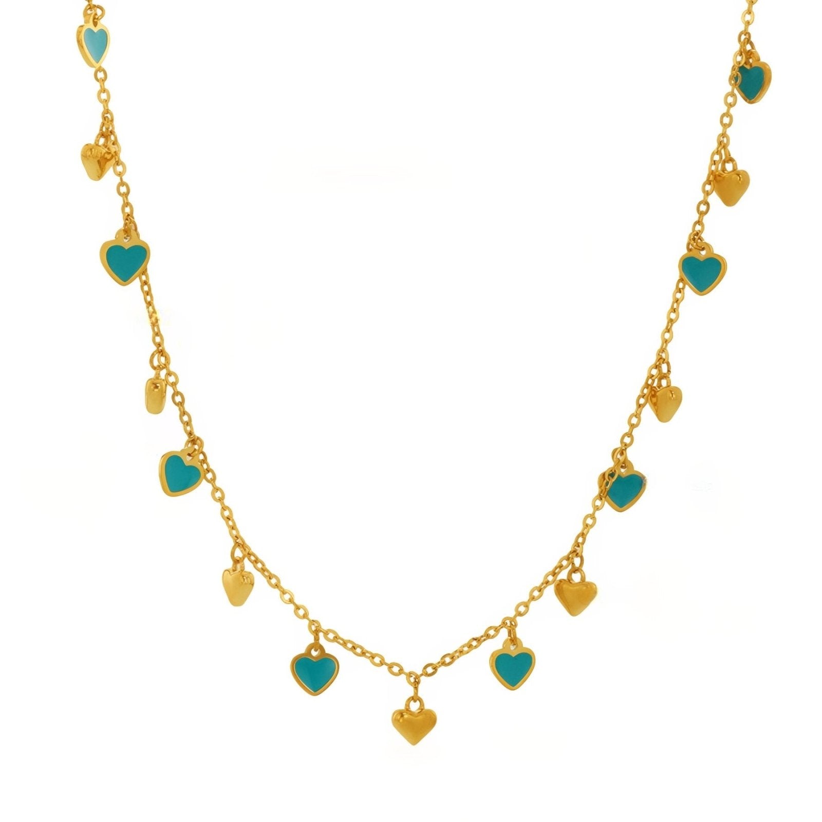 Collier romantique pour femme, pendentifs cœurs émaillés multicolores, en acier inoxydable