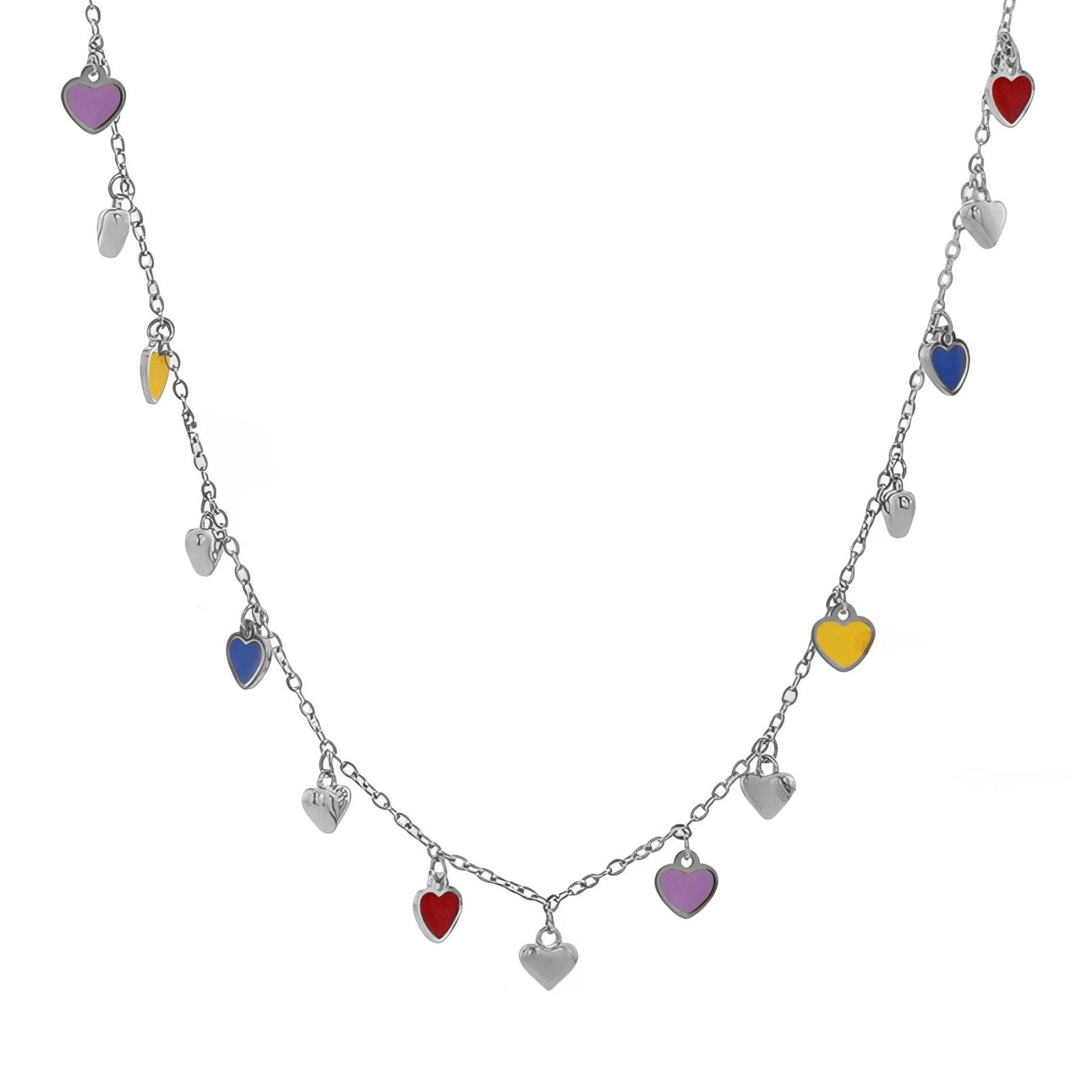Collier romantique pour femme, pendentifs cœurs émaillés multicolores, en acier inoxydable