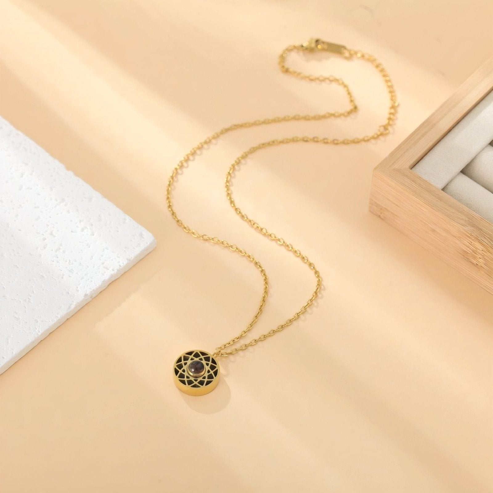 Collier rosace personnalisée avec photo projetée, en acier inoxydable, trois finitions, modèle Halo