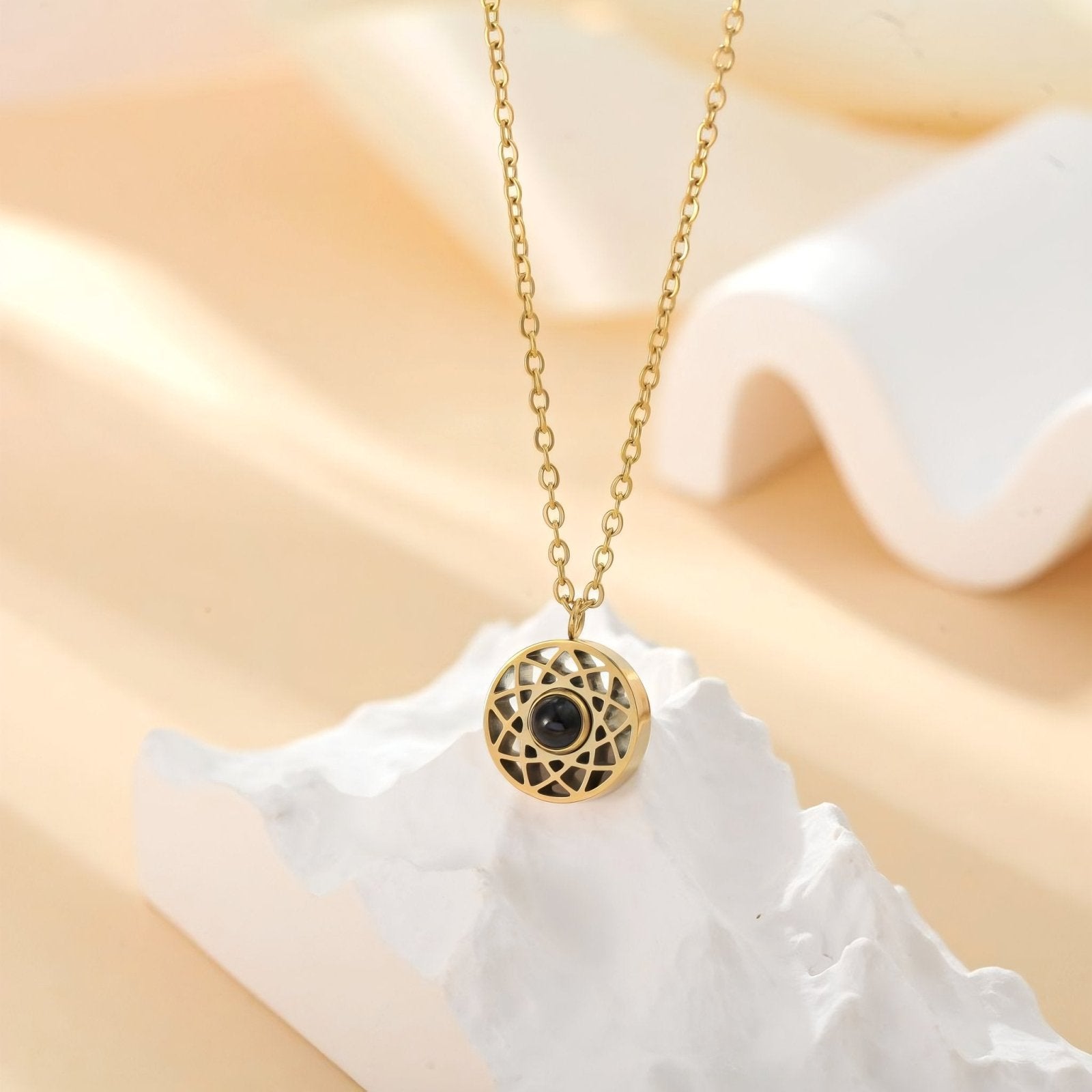 Collier rosace personnalisée avec photo projetée, en acier inoxydable, trois finitions, modèle Halo