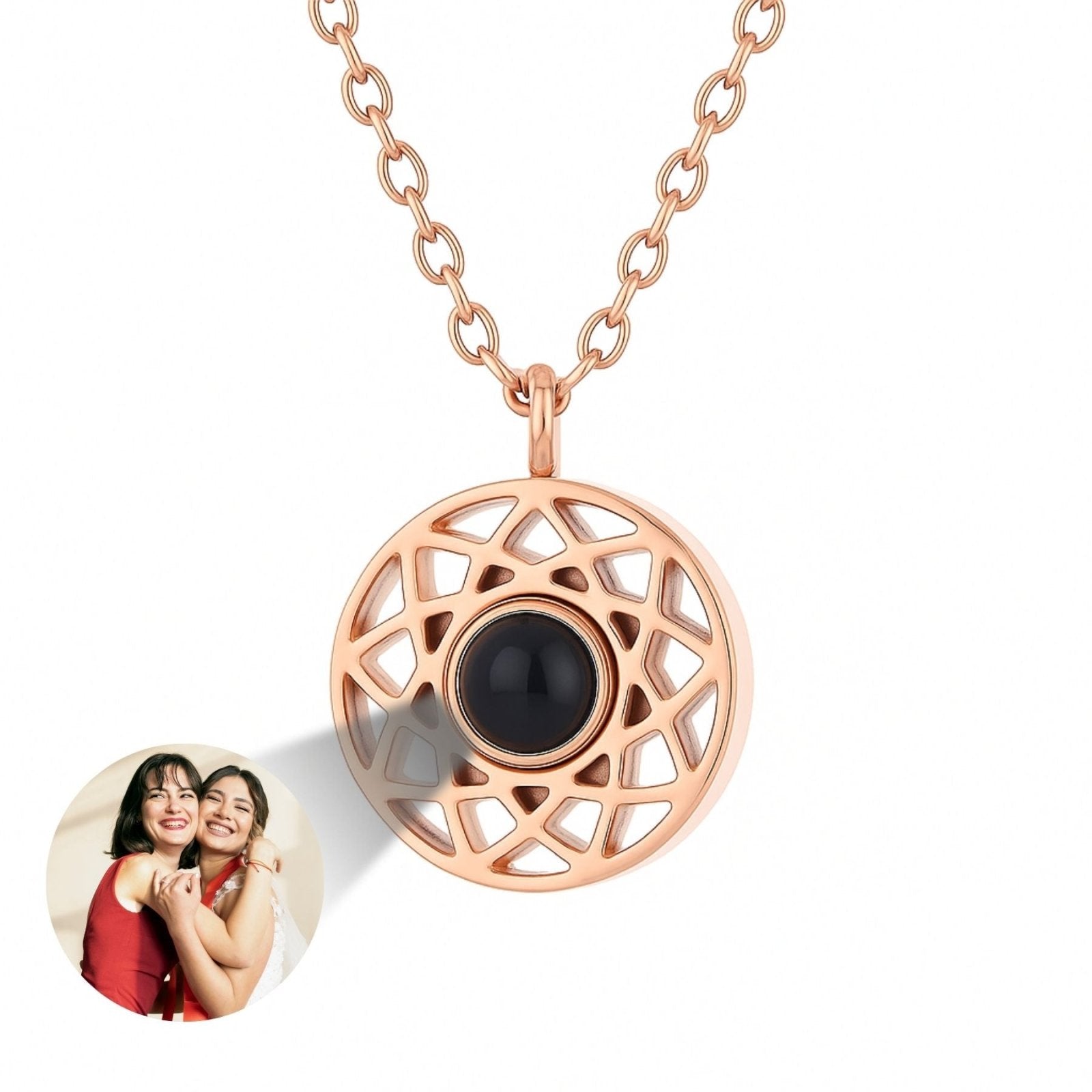 Collier rosace personnalisée avec photo projetée, en acier inoxydable, trois finitions, modèle Halo