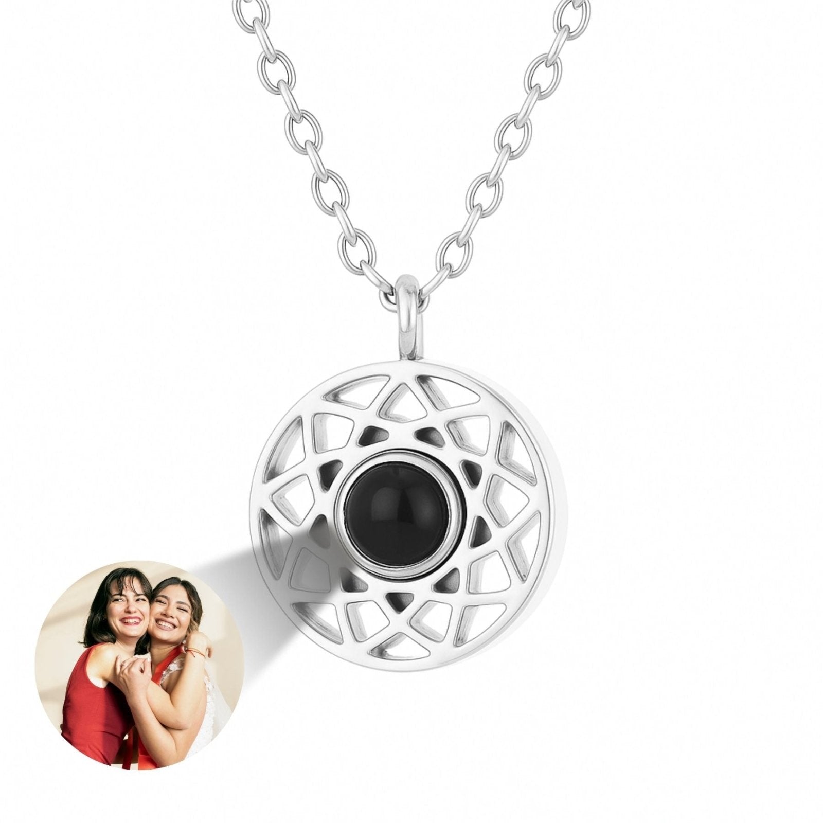 Collier rosace personnalisée avec photo projetée, en acier inoxydable, trois finitions, modèle Halo