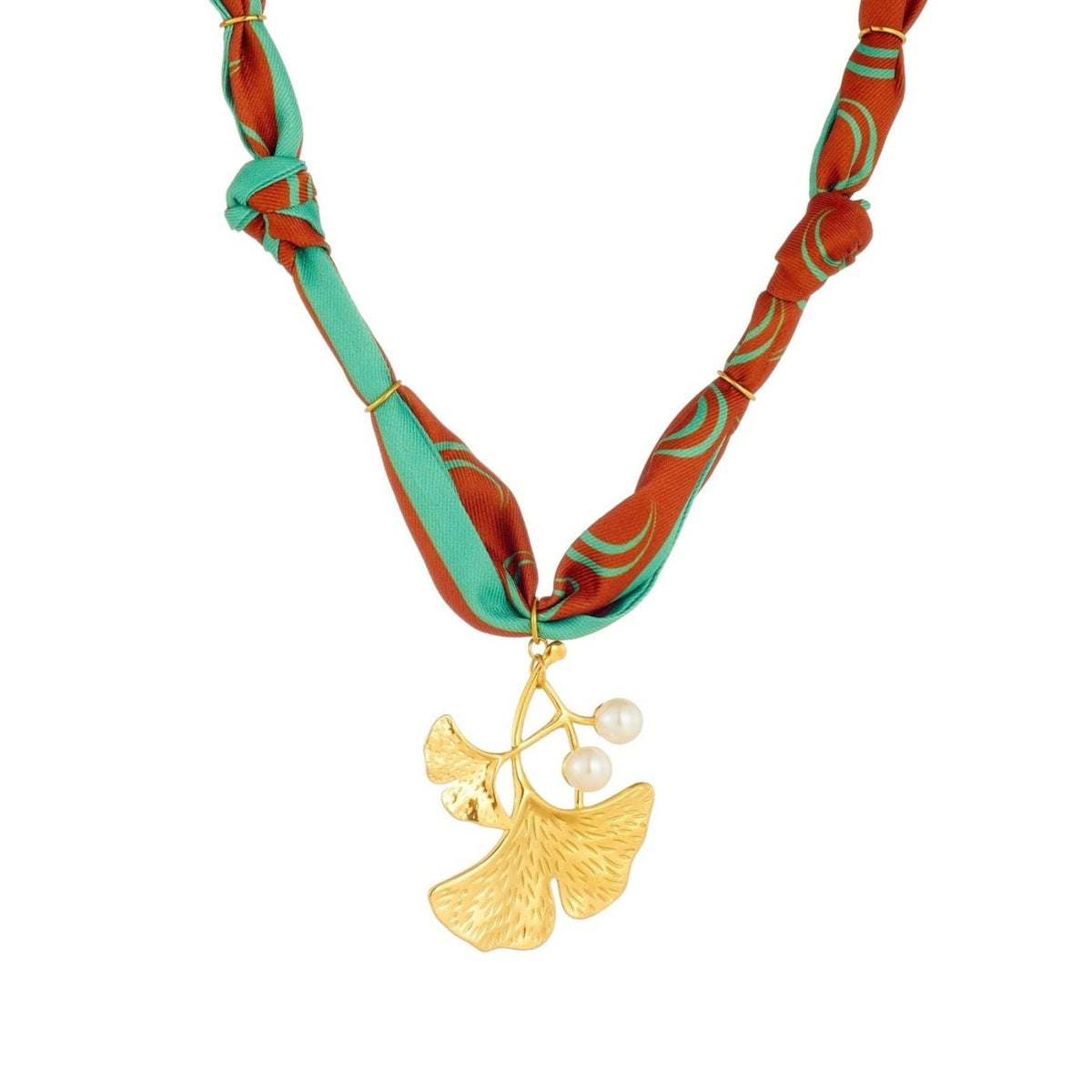 Collier ruban floral pour femme, en acier inoxydable, pendentif feuilles de ginkgo avec perles