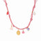 Collier ruban rose pour femme, en acier inoxydable, charms fantaisie colorés et pompons