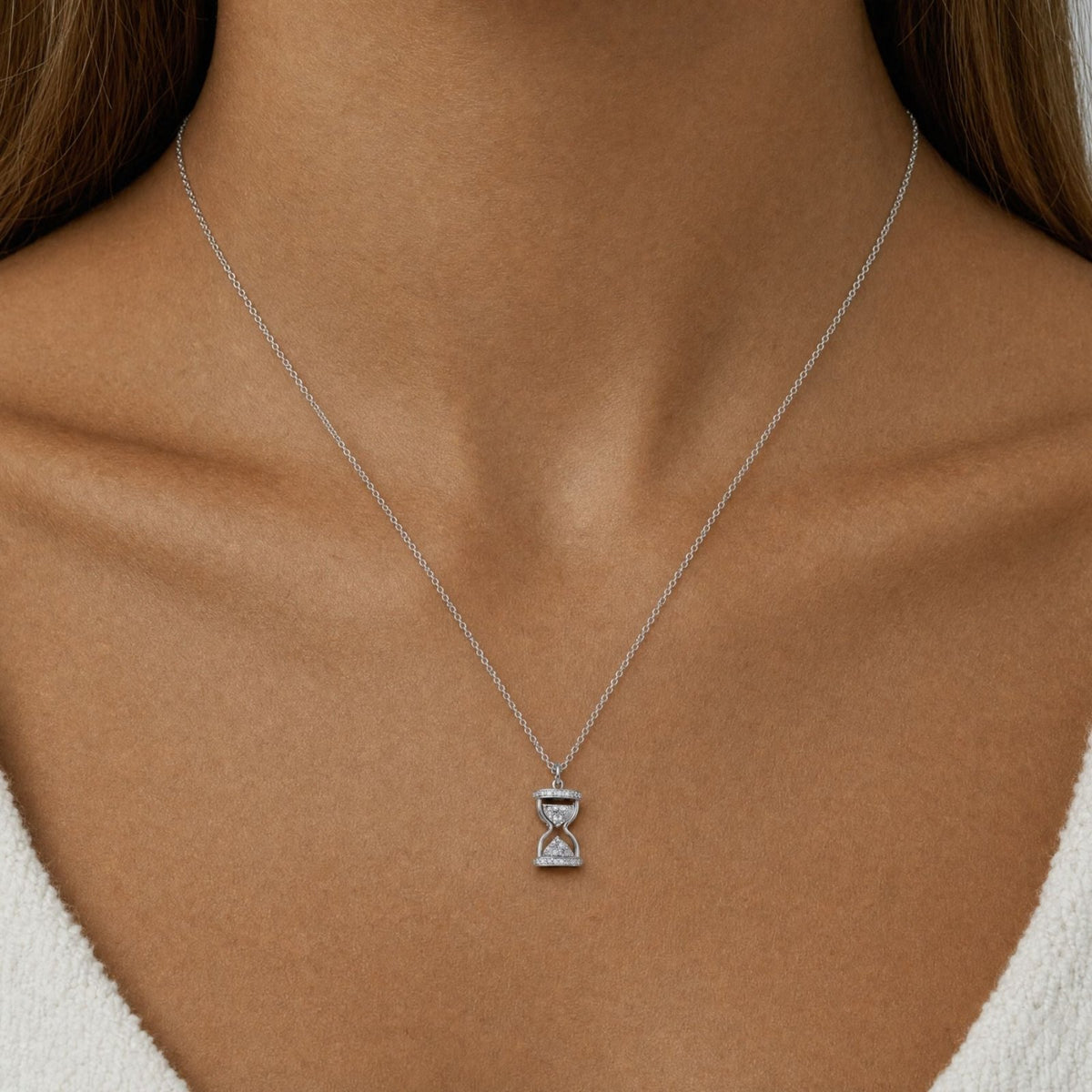 Collier sablier pour femme, en argent 925, pendentif scintillant au style minimaliste