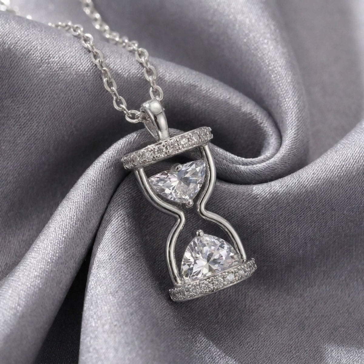 Collier sablier pour femme, en argent 925, pendentif scintillant au style minimaliste