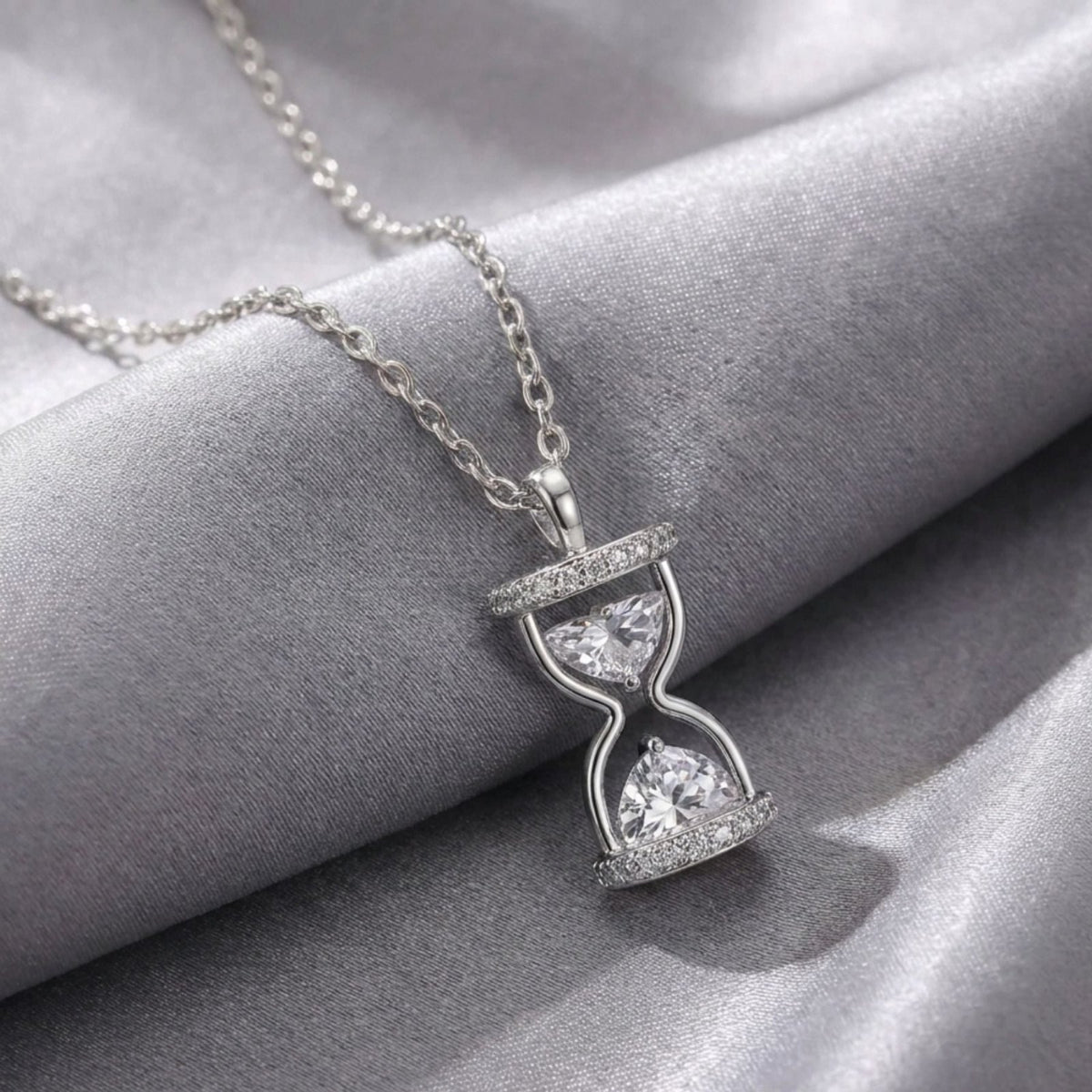 Collier sablier pour femme, en argent 925, pendentif scintillant au style minimaliste