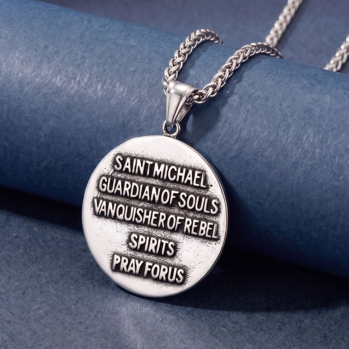 Collier Saint Michel Archange pour homme, en acier inoxydable argenté, médaillon religieux avec prière