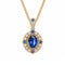 Collier saphir bleu pour femme, en cuivre doré, pendentif ovale entouré de zircons scintillants