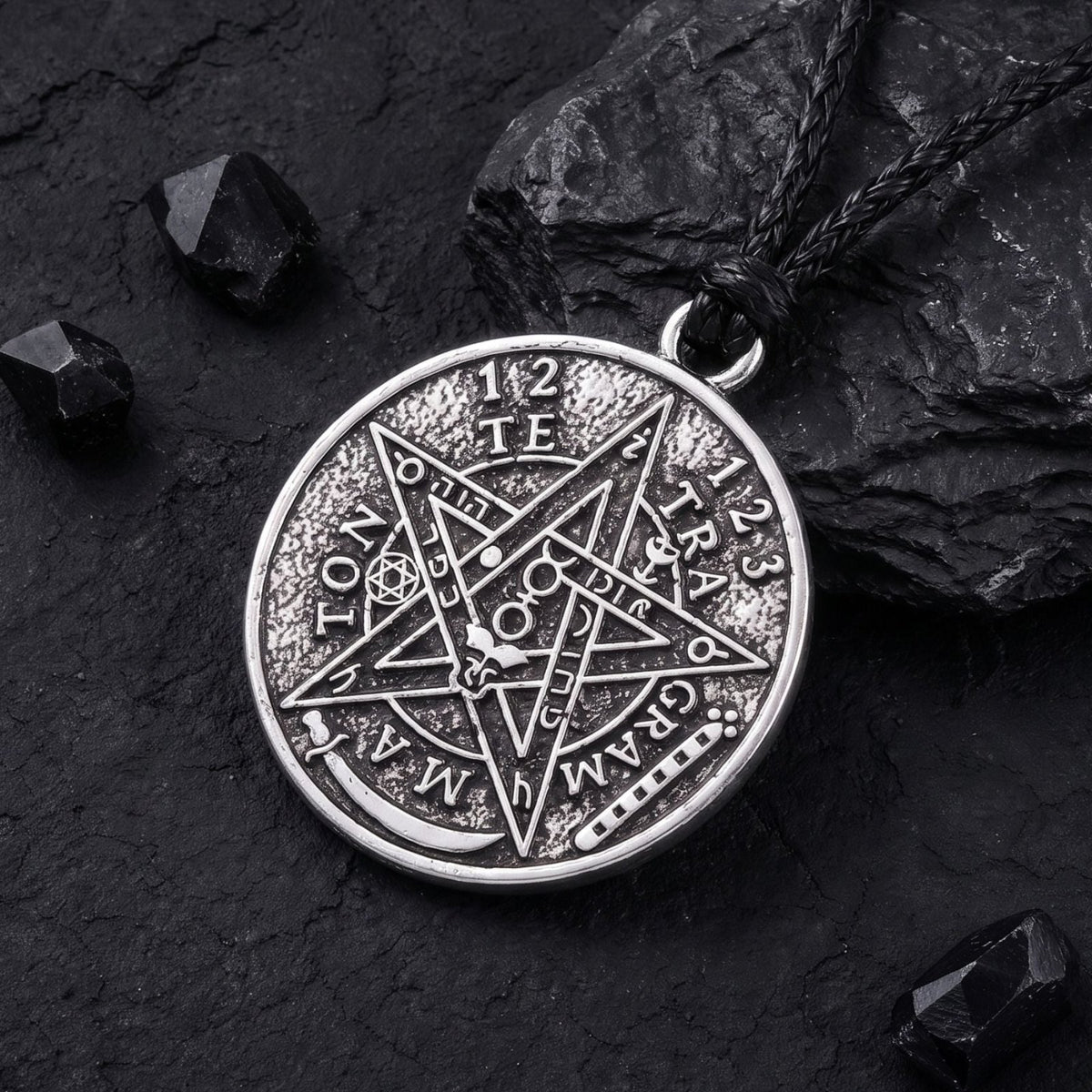 Collier satanique pentagramme pour homme, en alliage de zinc argent, style mystique