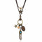 Collier sautoir double rang bohème, pendentifs perles en bois, étoile et plume, cordon marron en cuir