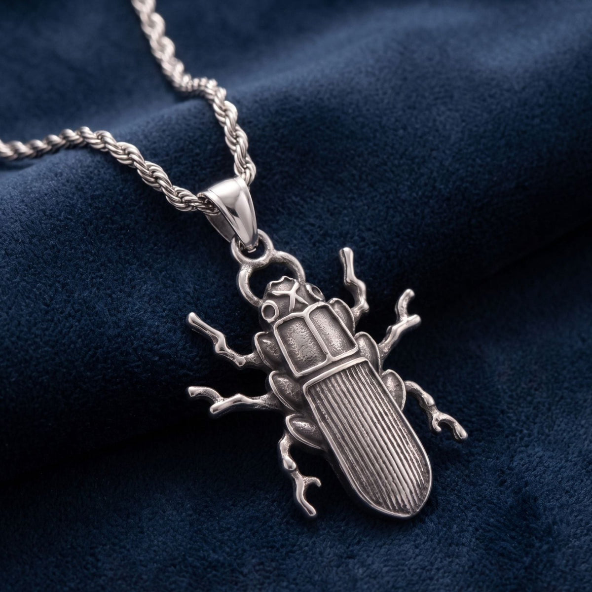 Collier scarabée égyptien pour homme, en acier inoxydable argenté, style gothique