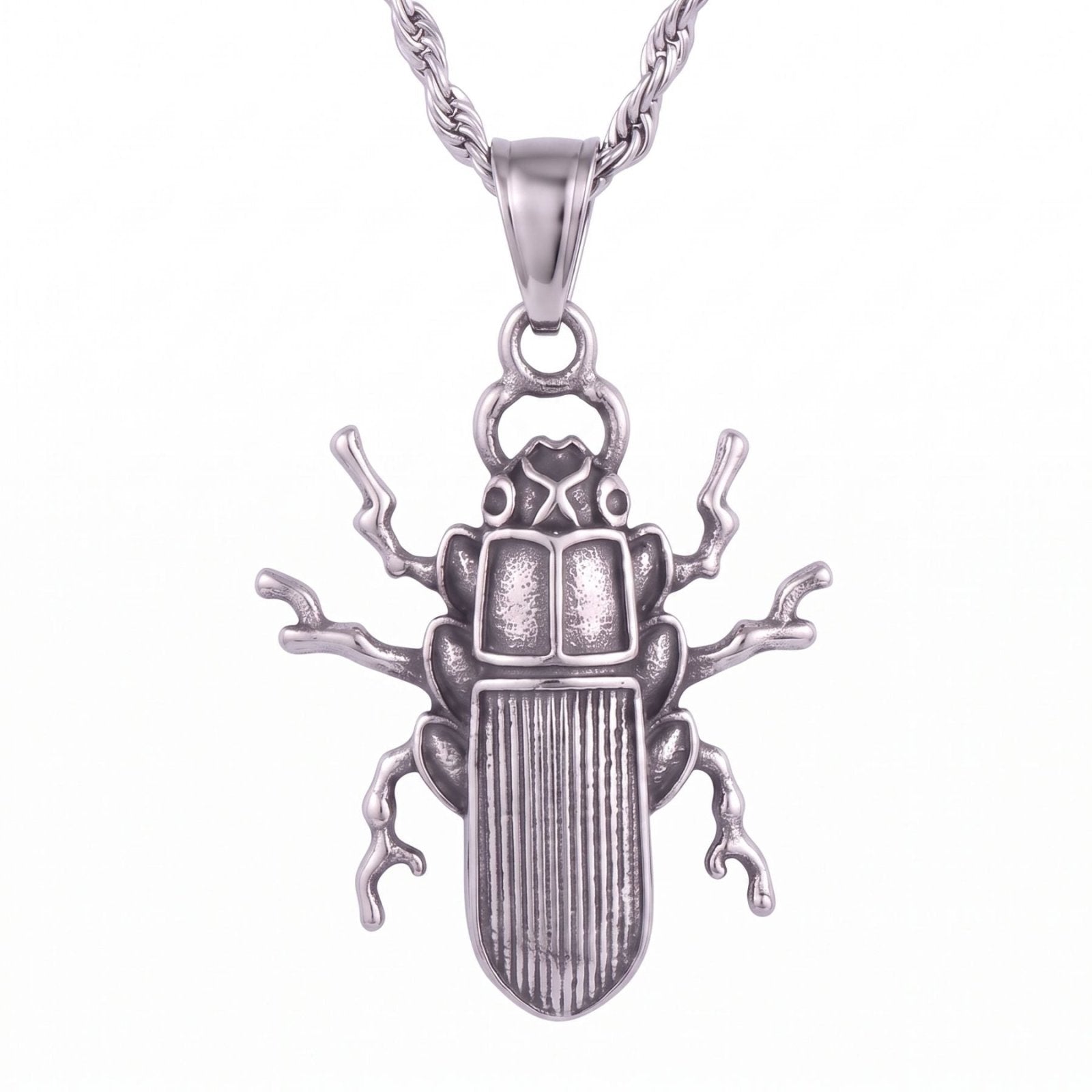 Collier scarabée égyptien pour homme, en acier inoxydable argenté, style gothique