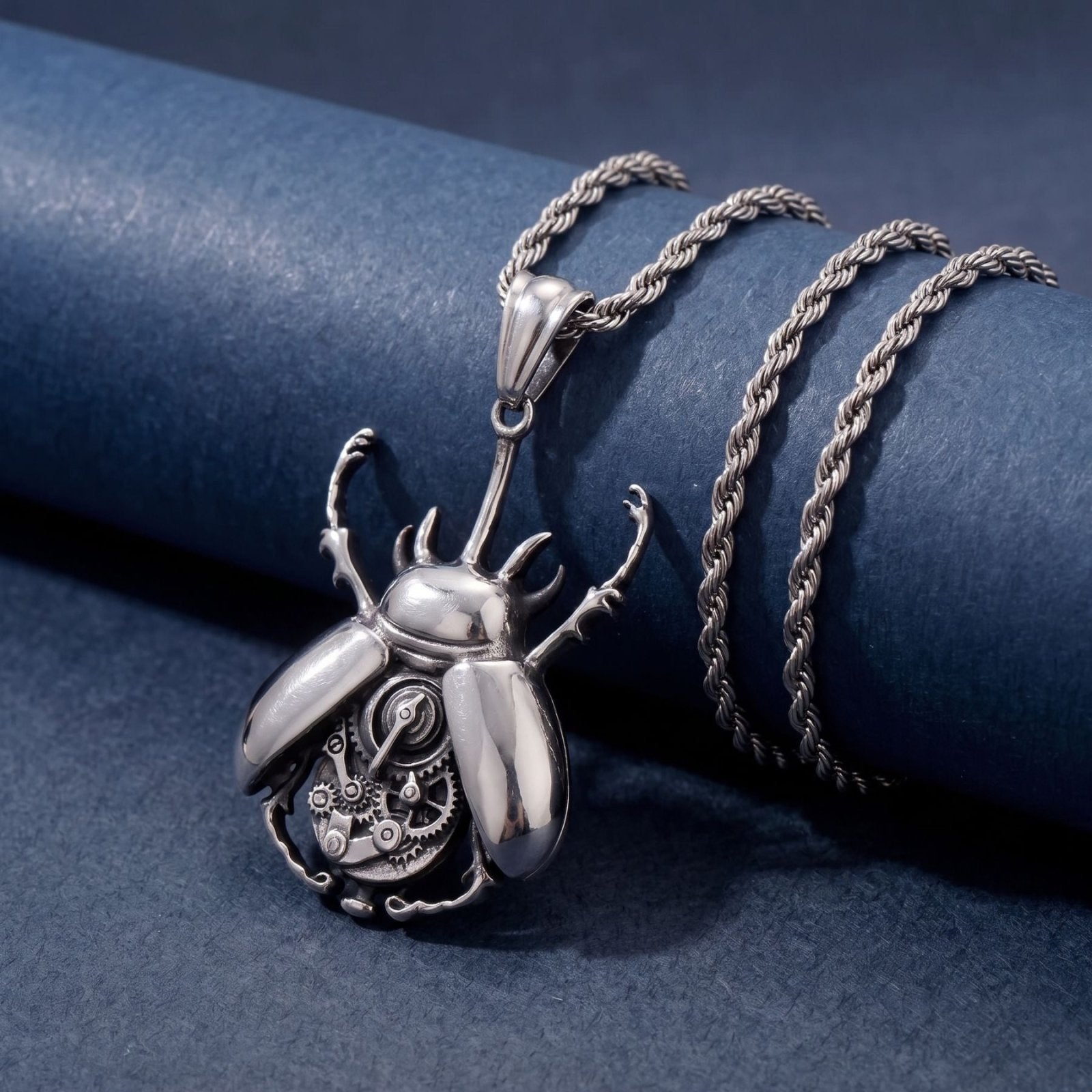 Collier scarabée steampunk pour homme, en acier inoxydable, style décalé