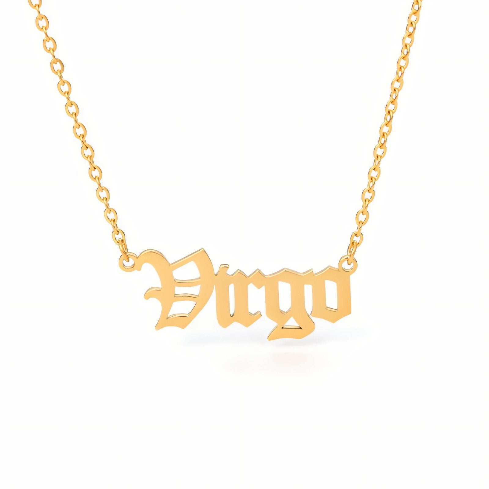 Collier signe astrologique doré, typographie gothique, en acier inoxydable