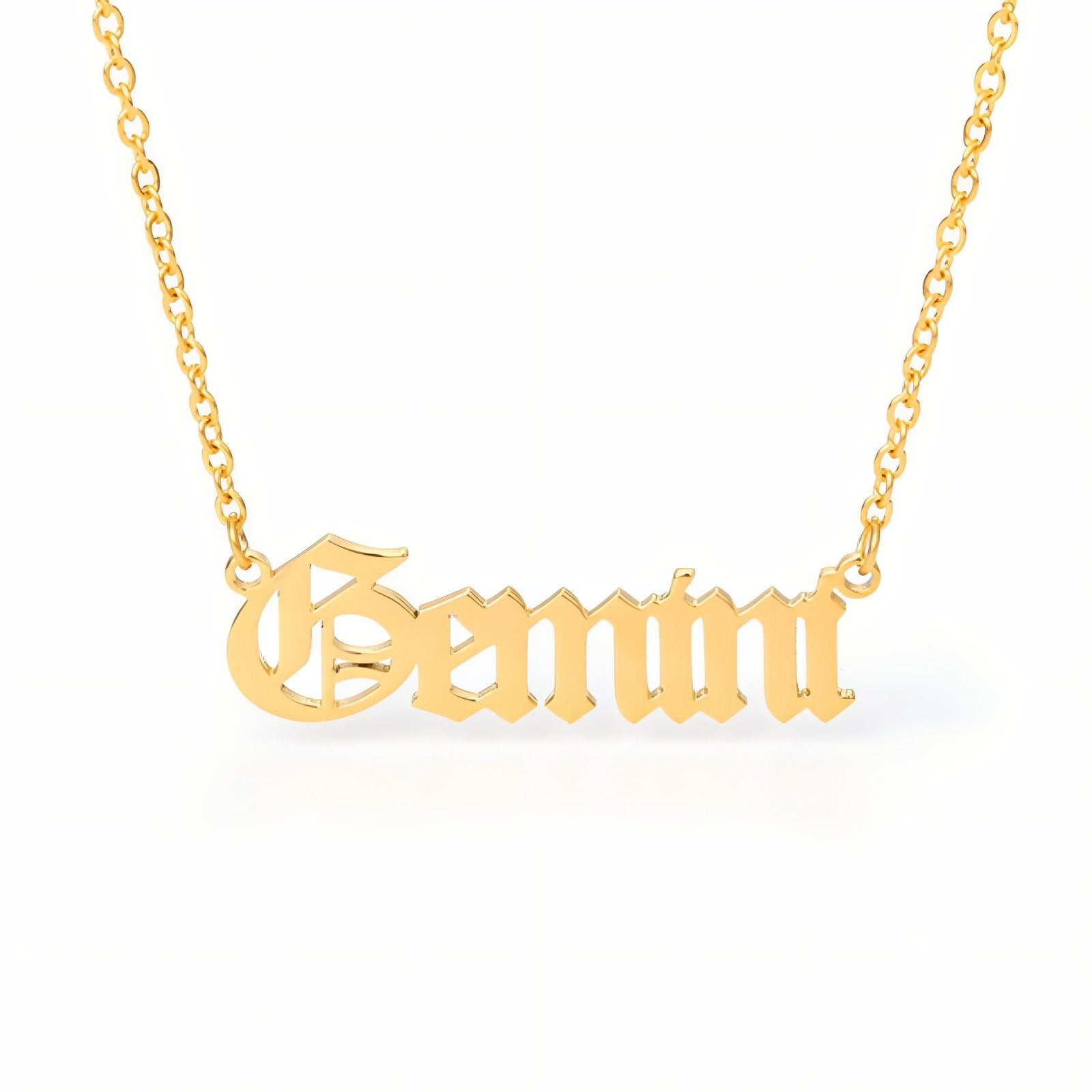 Collier signe astrologique doré, typographie gothique, en acier inoxydable