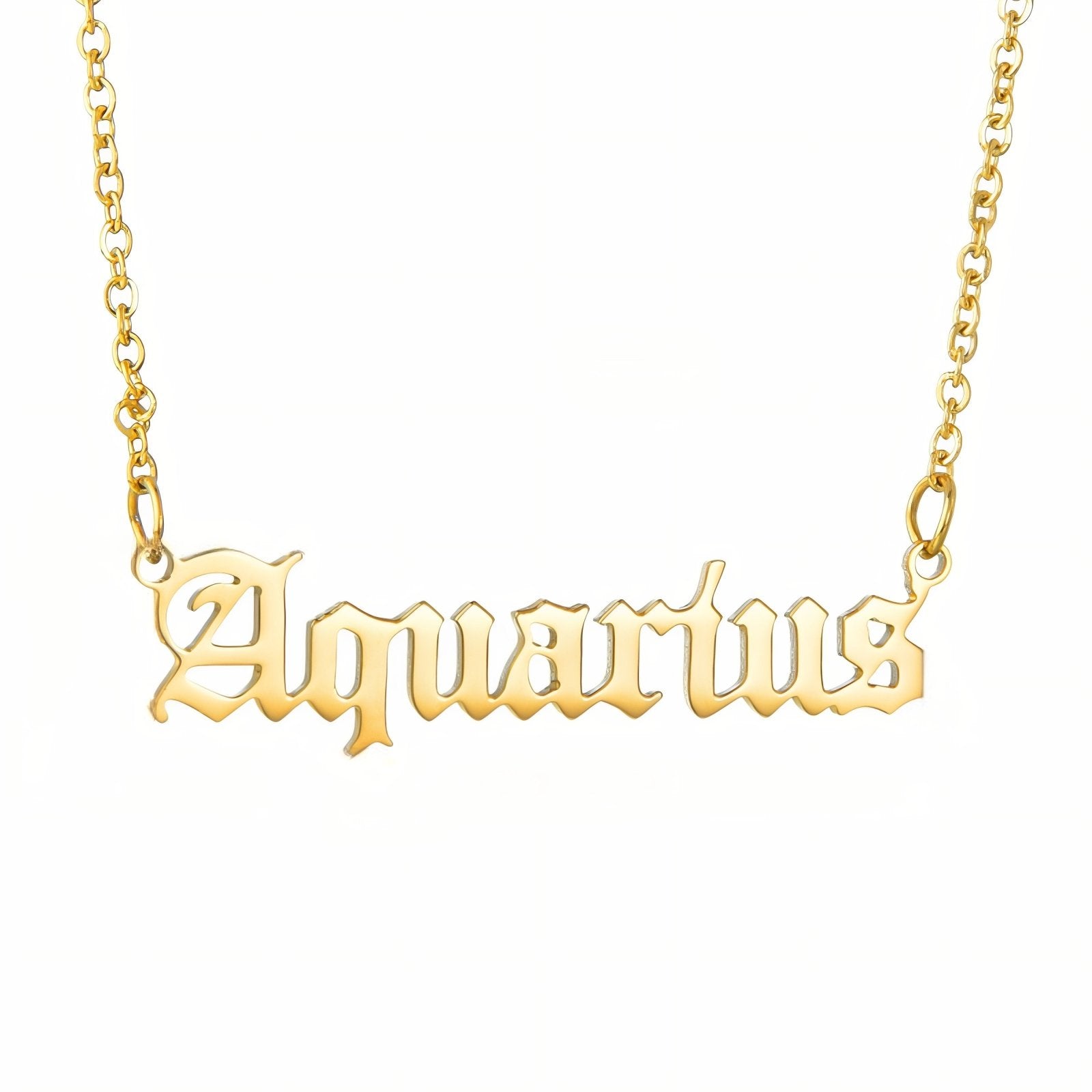 Collier signe astrologique doré, typographie gothique, en acier inoxydable