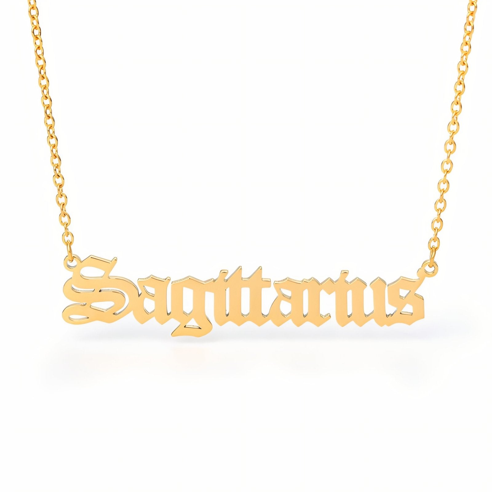 Collier signe astrologique doré, typographie gothique, en acier inoxydable