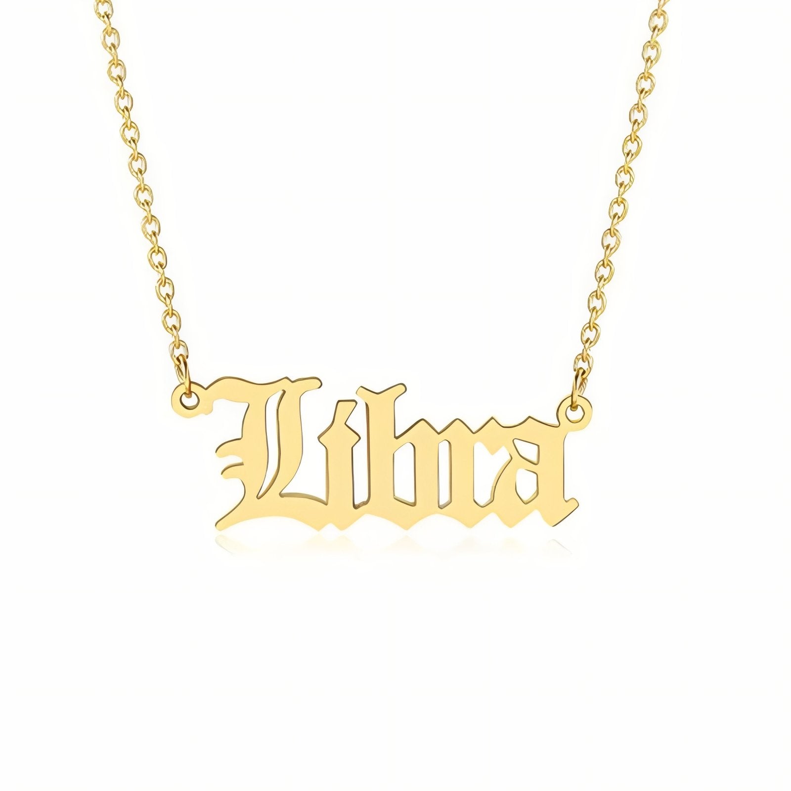 Collier signe astrologique doré, typographie gothique, en acier inoxydable