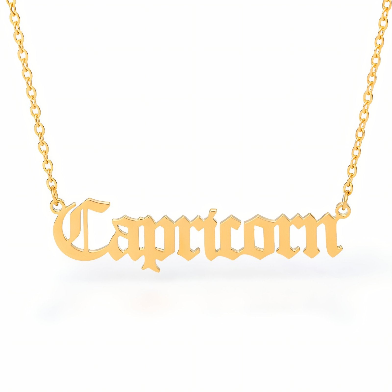 Collier signe astrologique doré, typographie gothique, en acier inoxydable
