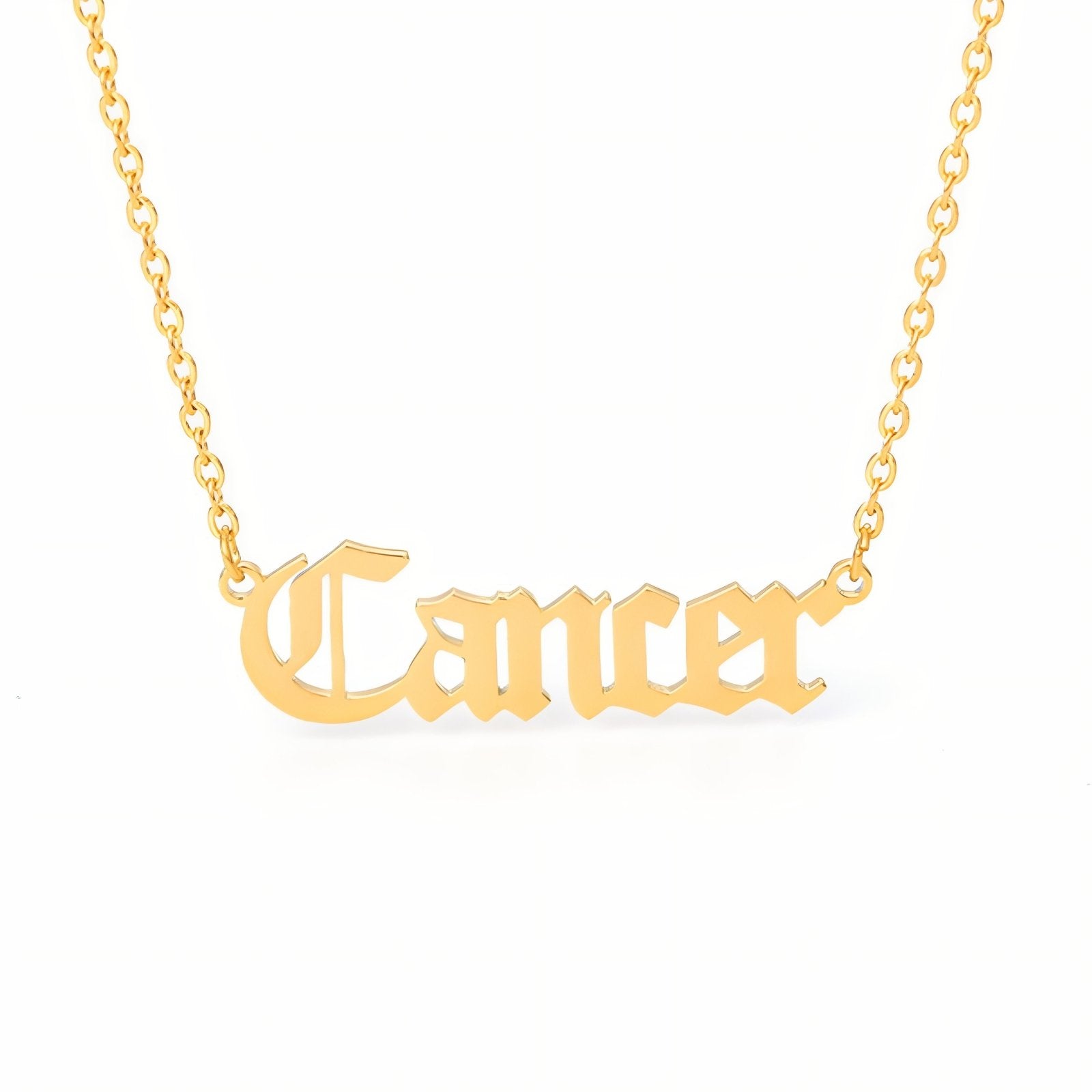 Collier signe astrologique doré, typographie gothique, en acier inoxydable