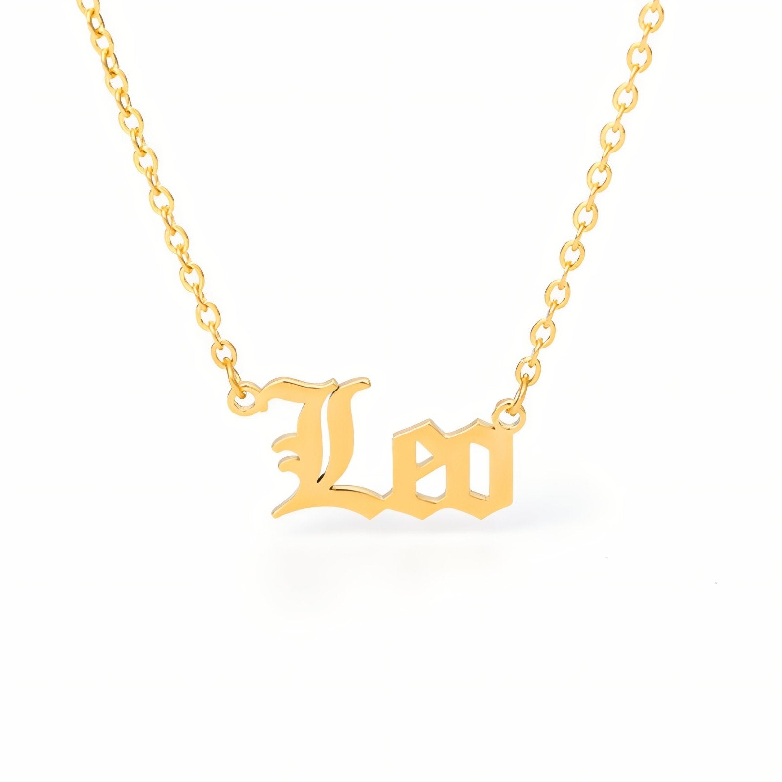 Collier signe astrologique doré, typographie gothique, en acier inoxydable