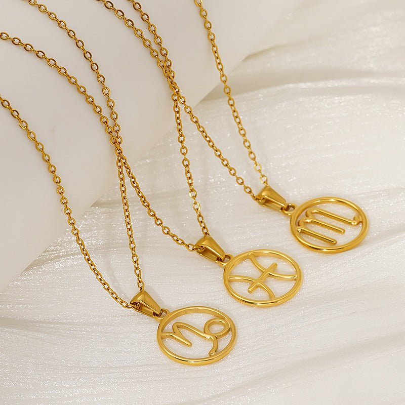 Collier signe astrologique femme, pendentif zodiaque en acier inoxydable plaqué or, style minimaliste