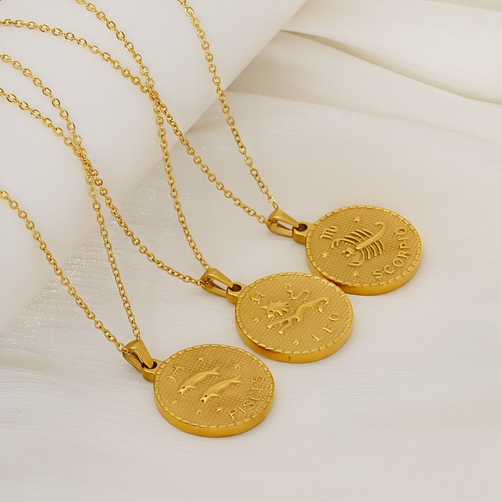 Collier signe astrologique personnalisé, pendentif en acier inoxydable plaqué or 18K avec symbole du zodiaque