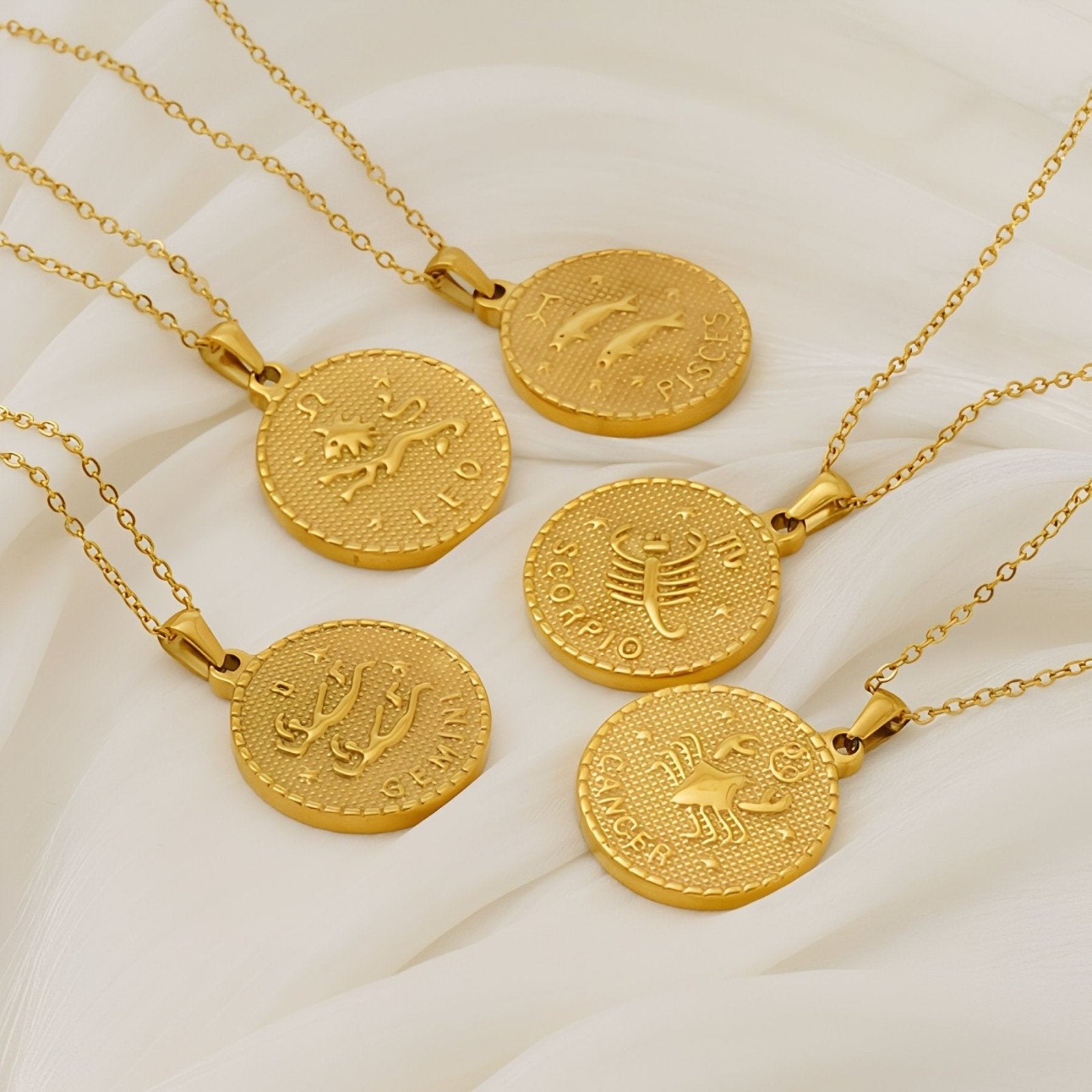 Collier signe astrologique personnalisé, pendentif en acier inoxydable plaqué or 18K avec symbole du zodiaque