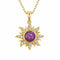 Collier soleil pour femme, en acier inoxydable doré, pendentif rond effet irisé serti de zircons