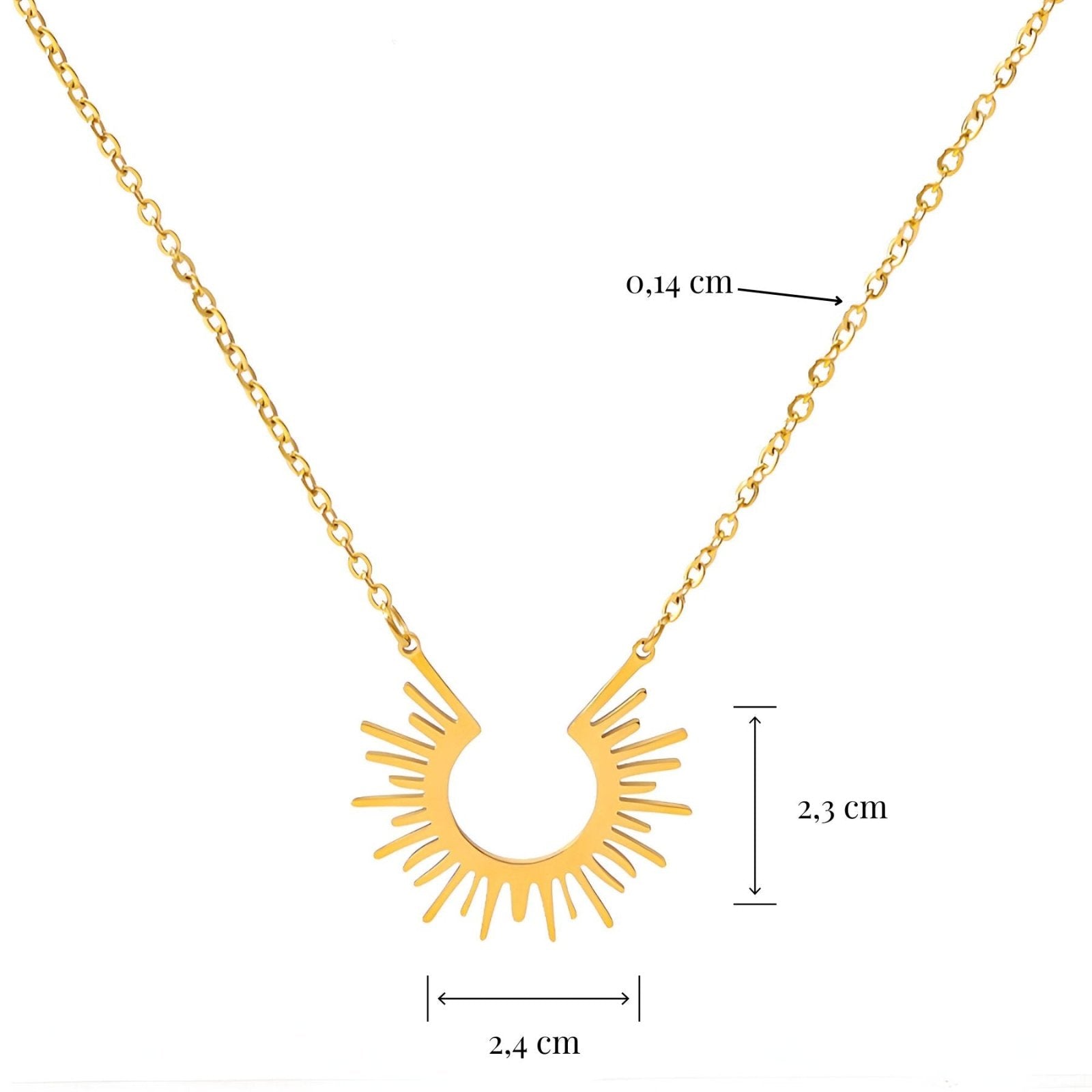 Collier soleil stylisé en acier inoxydable doré, bijou bohème pour femme moderne, modèle Sola