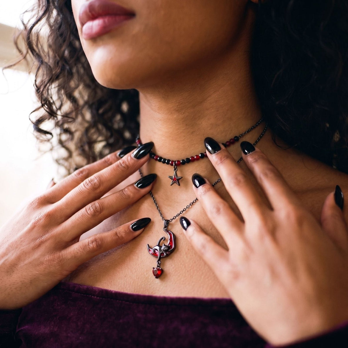 Collier sorcière multi-rangs pour femme, en alliage métallique, style gothique
