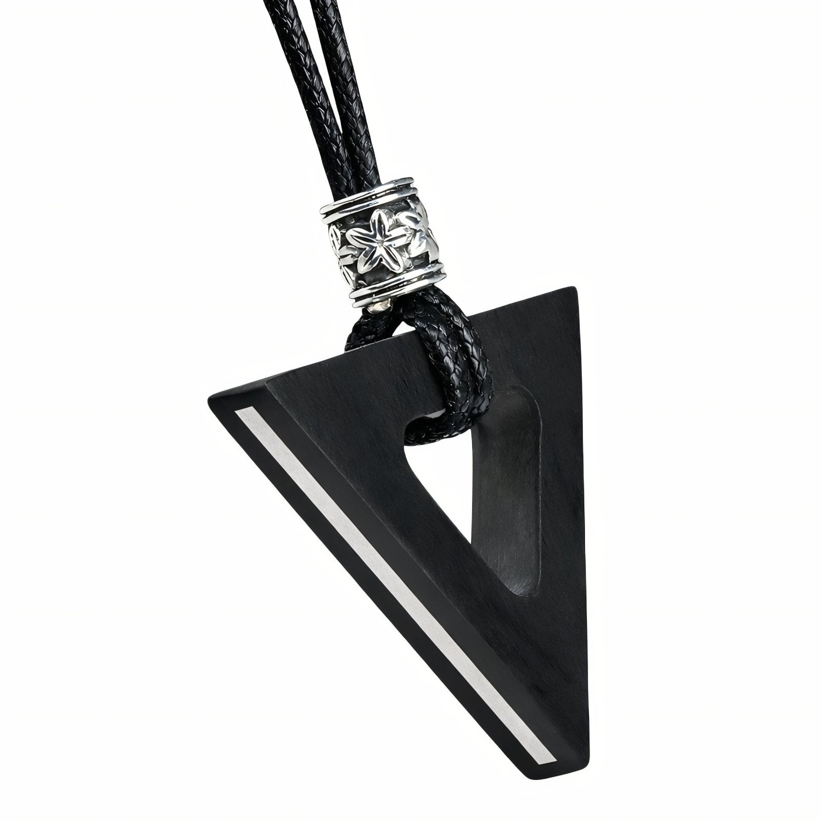 Collier spirituel en bois de santal, avec pendentif triangle, argent et laiton, cordon ajustable