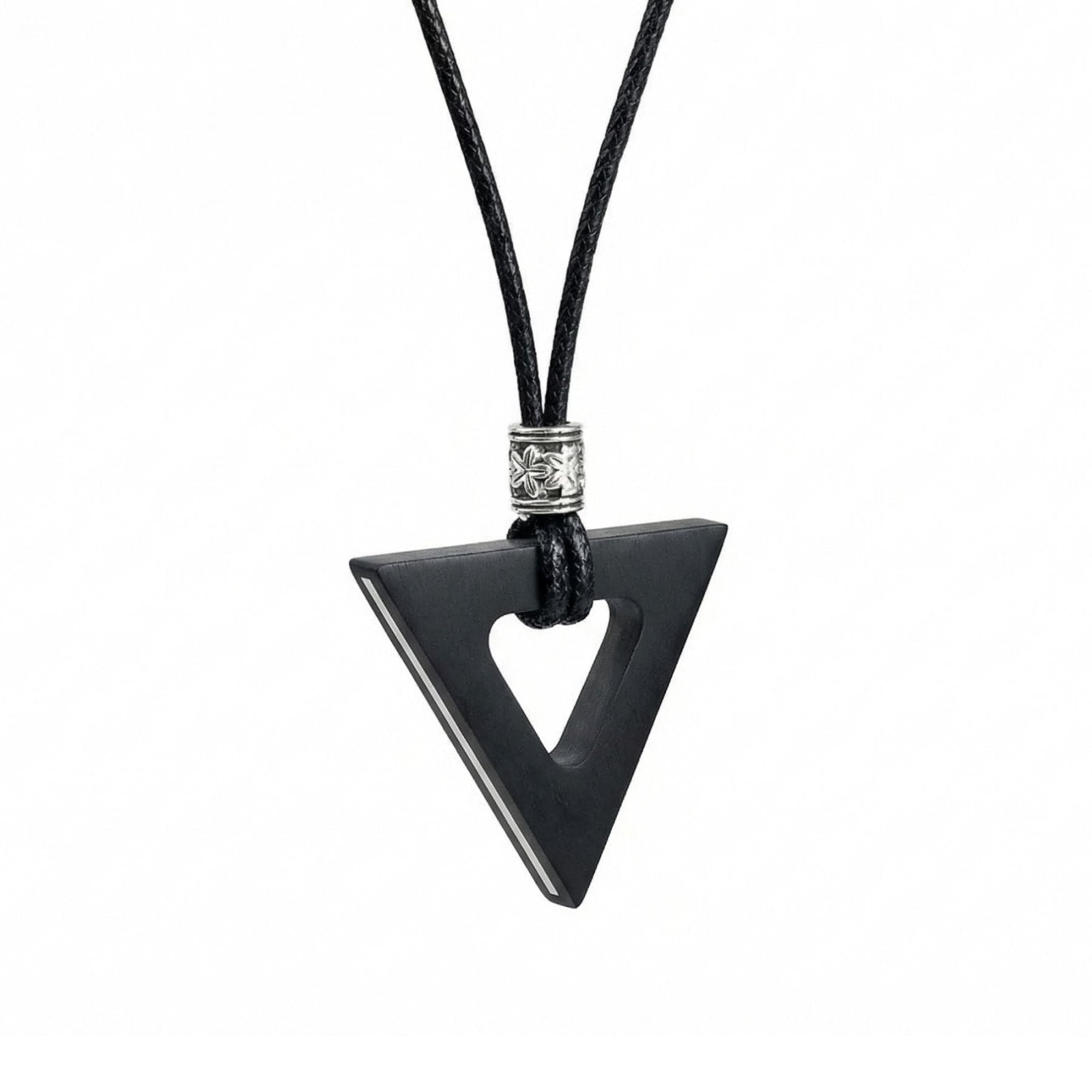 Collier spirituel en bois de santal, avec pendentif triangle, argent et laiton, cordon ajustable