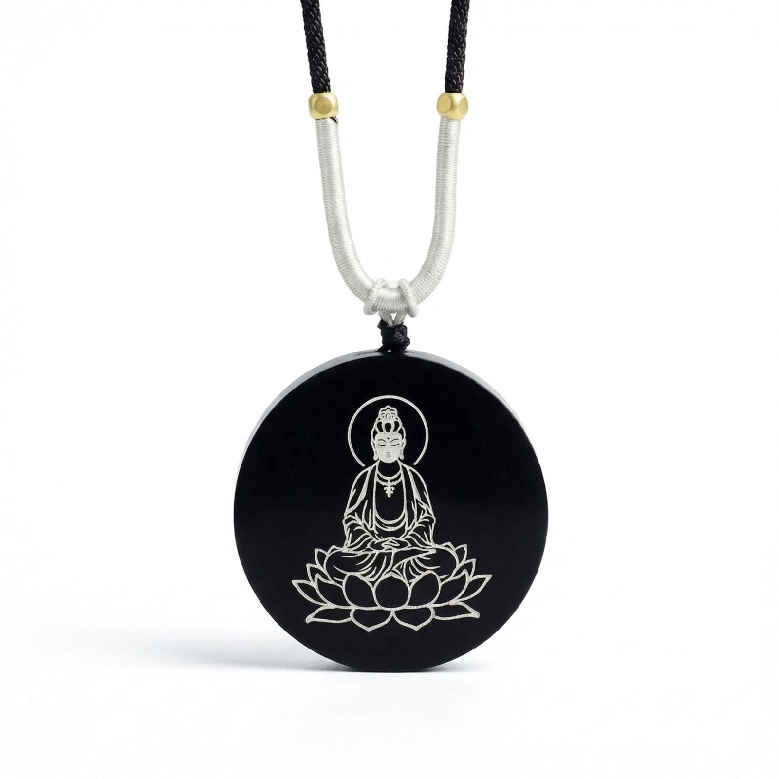 Collier spirituel en bois d'ébène naturel, avec pendentif géométrique incrusté d'argent, cordon ajustable