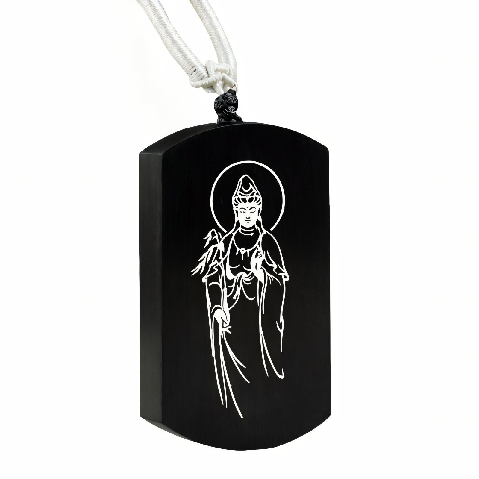 Collier spirituel en bois d'ébène naturel, avec pendentif géométrique incrusté d'argent, cordon ajustable