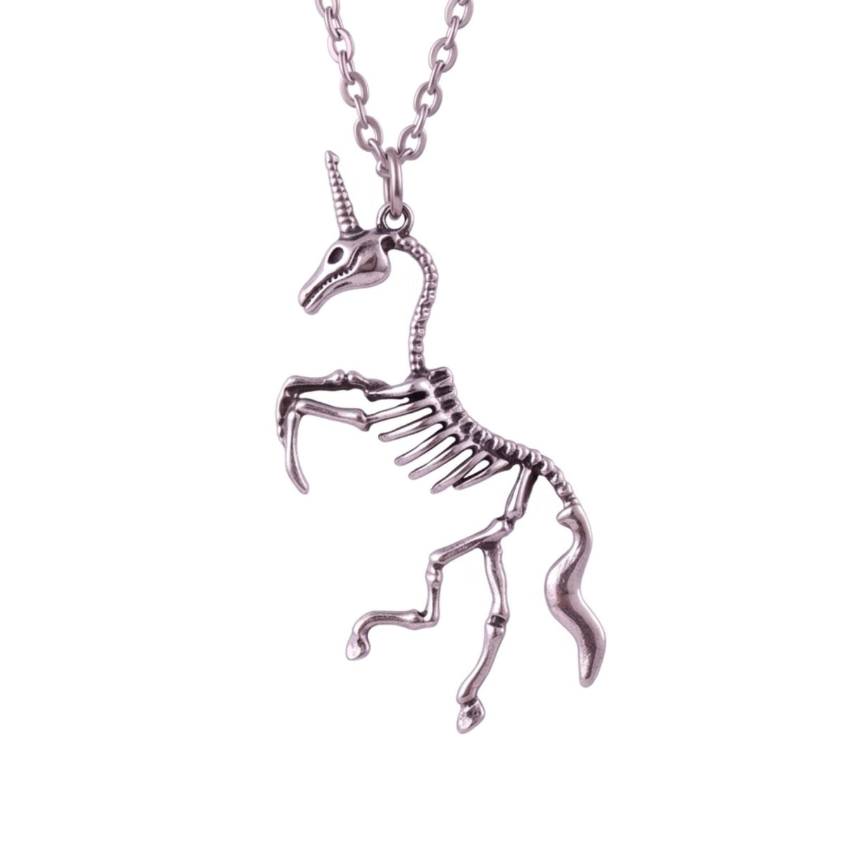 Collier squelette licorne unisexe, en alliage de zinc, vintage